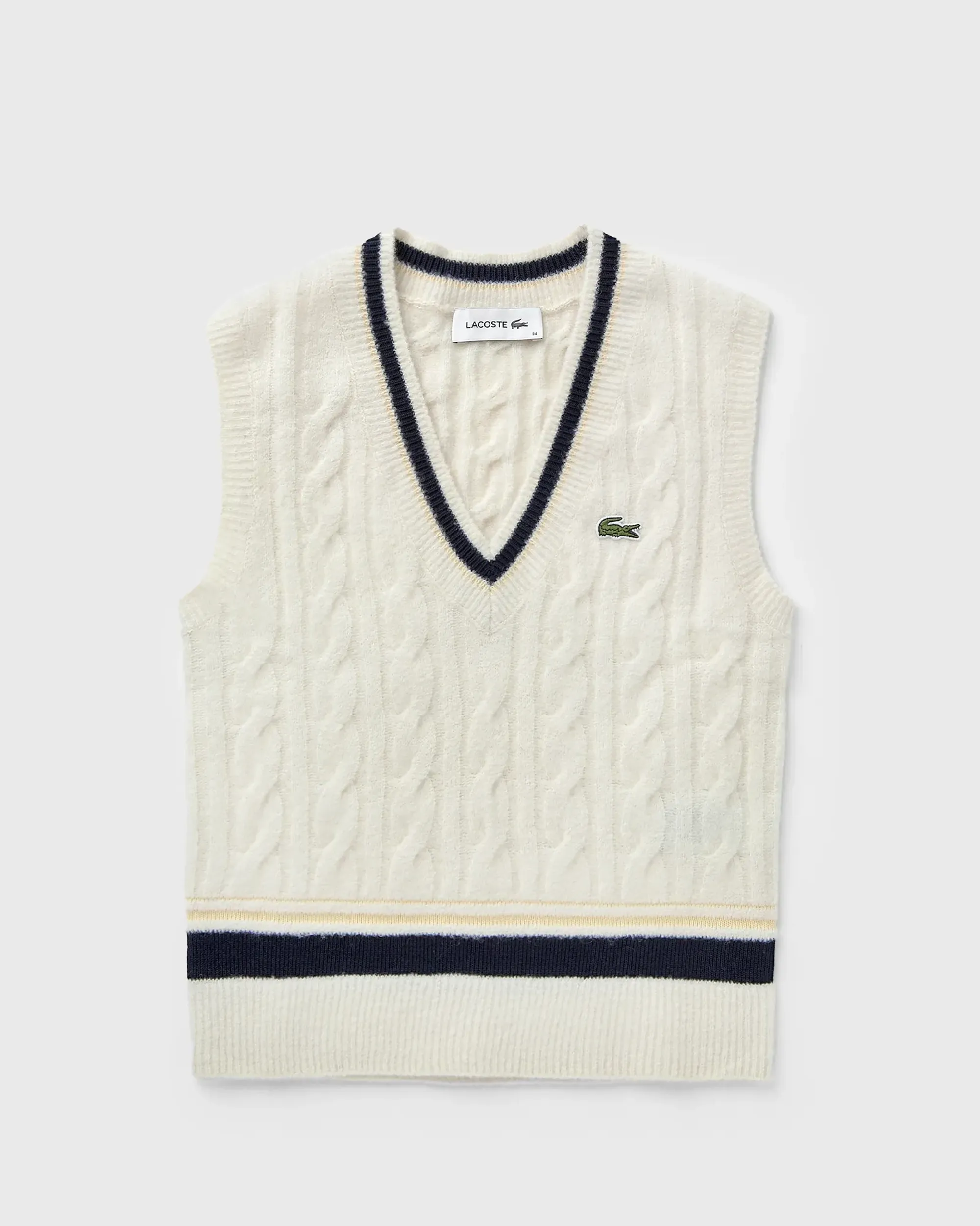 Lacoste Cable Knit Wool Sweater Vest - Ecru White