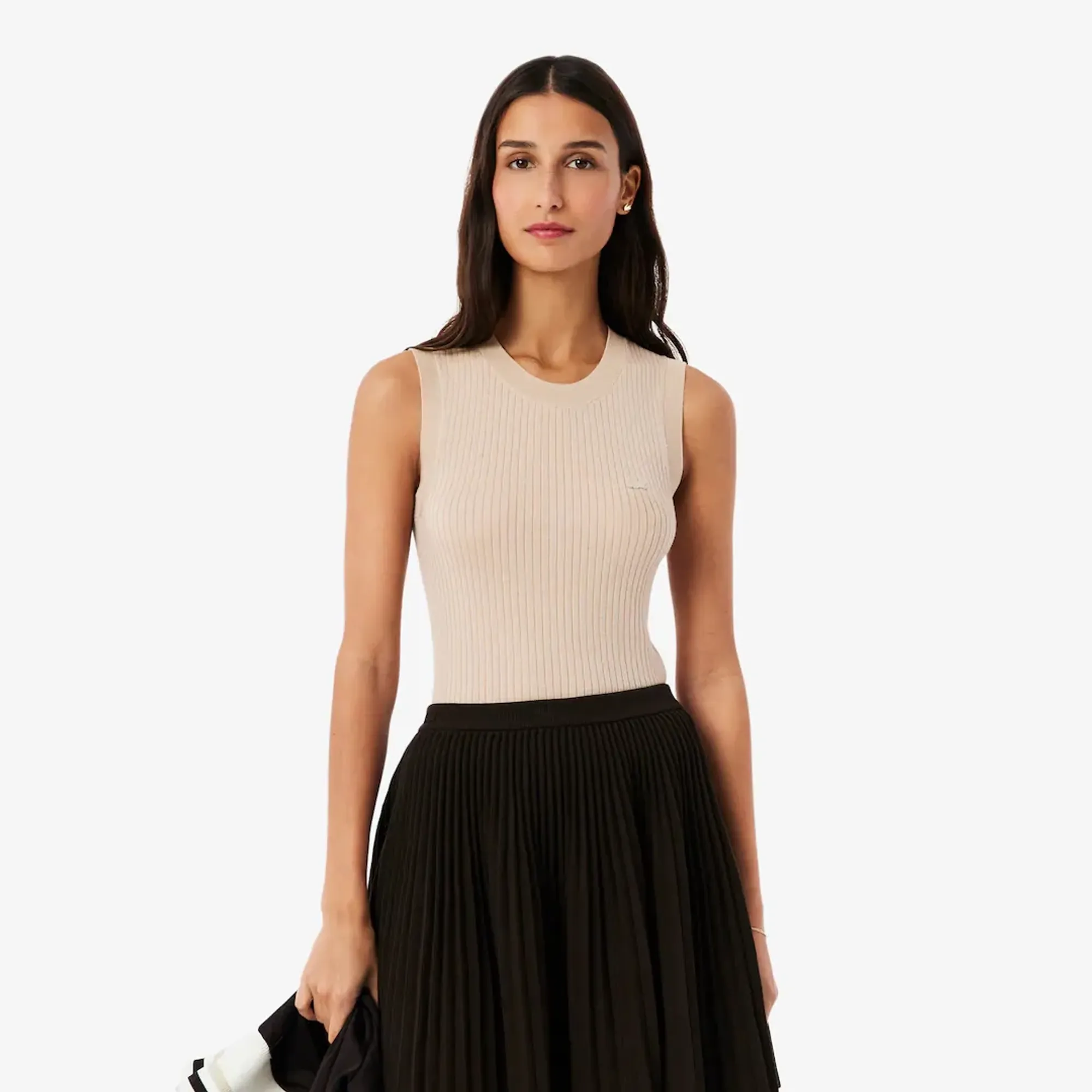 Lacoste Merino Wool 3D Knit Sleeveless Sweater - Beige