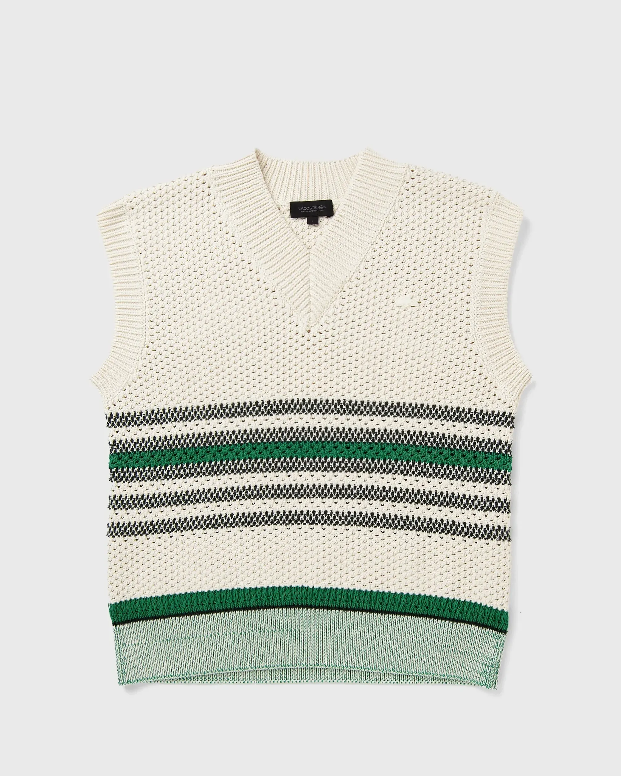 Lacoste Lacy Striped Piqué Sweater Vest - White / Green
