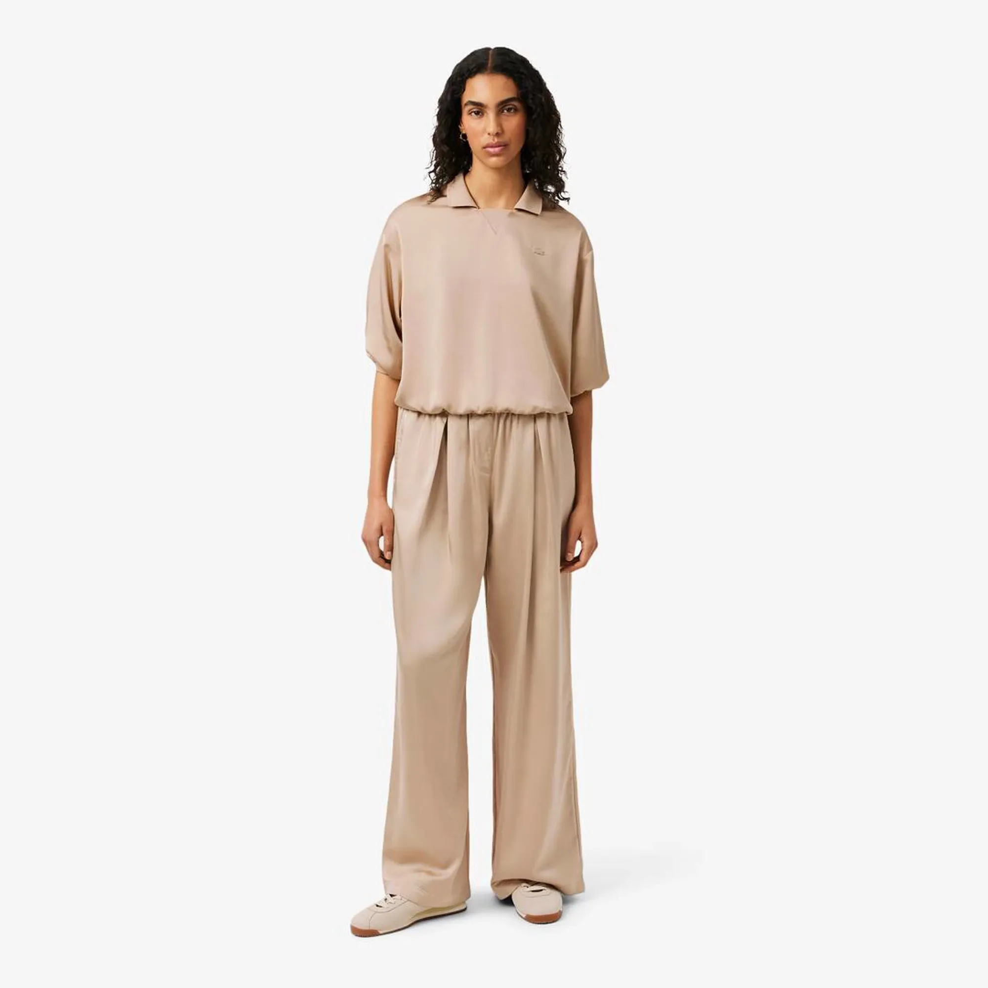 Lacoste Oversized Elasticated Satin Pants - Beige