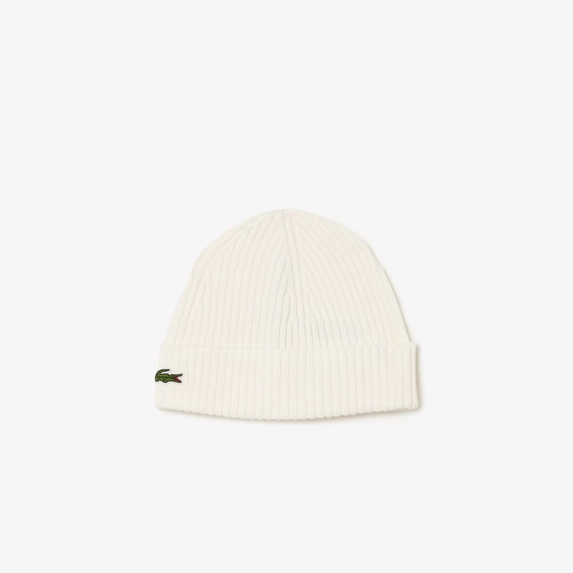 Lacoste Rib Knit Brushed Wool Beanie - White
