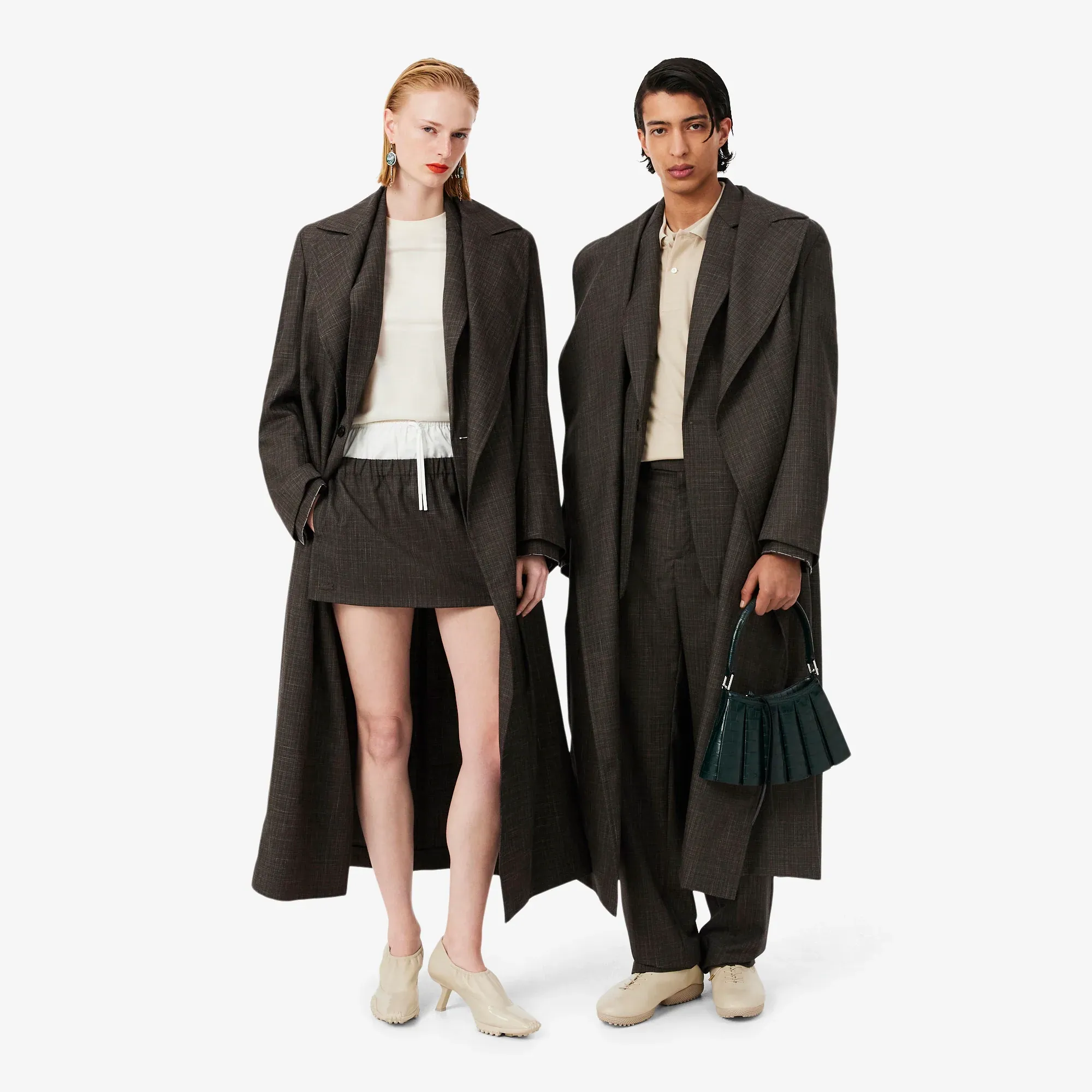 Lacoste Runway Wrap Collar Wool Trench Coat - Brown
