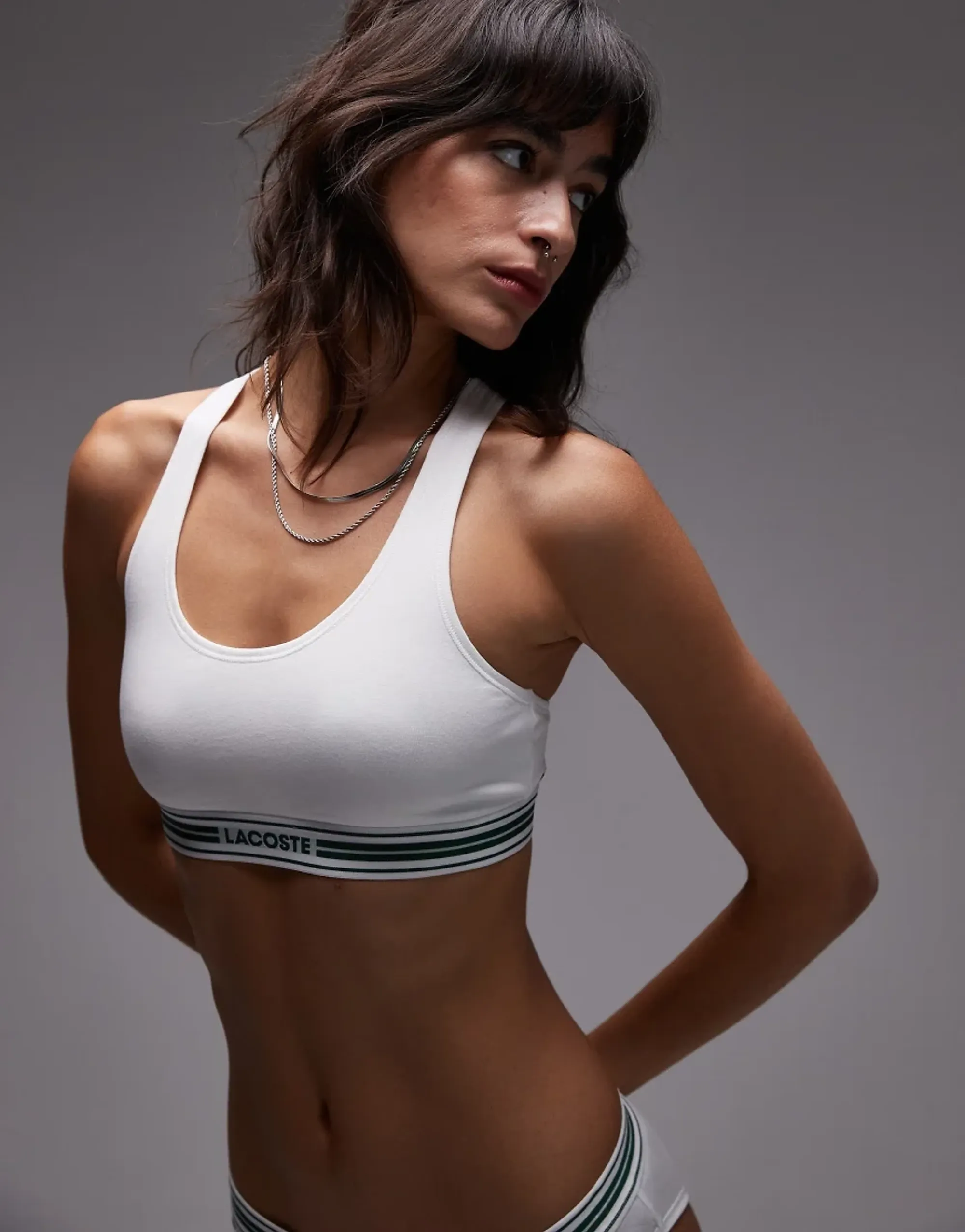 Lacoste Contrast Band Stretch Cotton Bralette - White