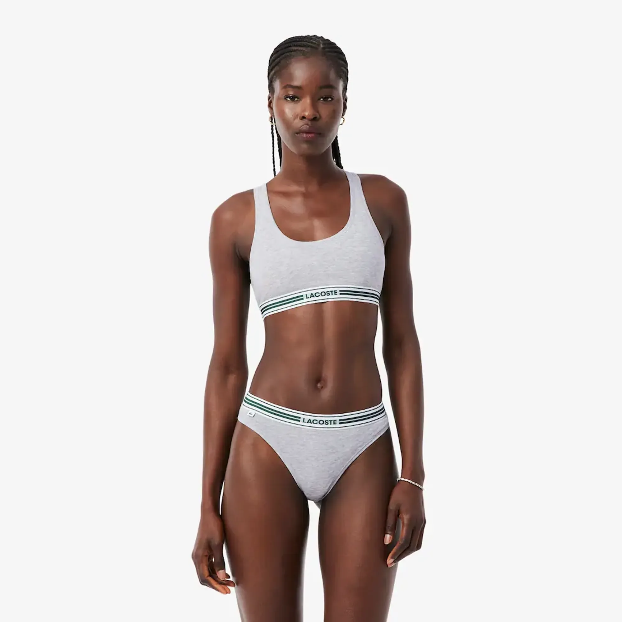 Lacoste Contrast Band Stretch Cotton Bralette - Light Heathered Grey