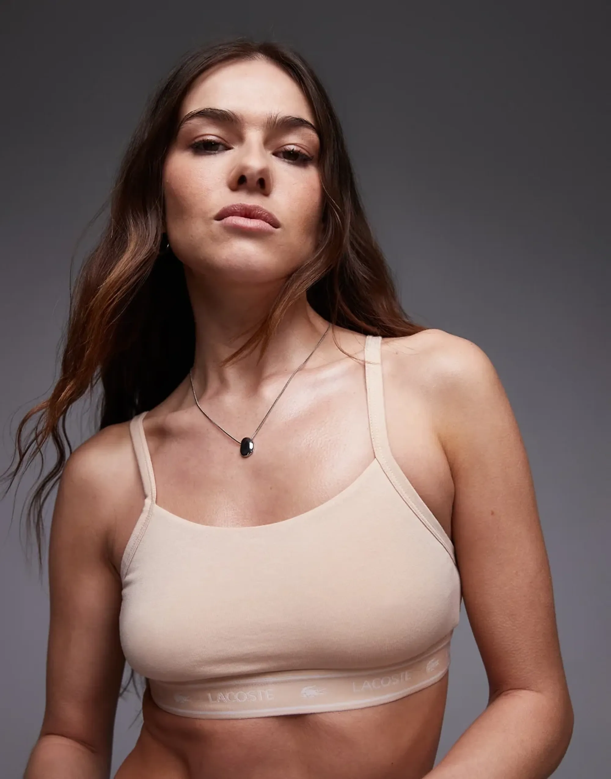 Lacoste Stretch Cotton Logo Band Bralette - Beige