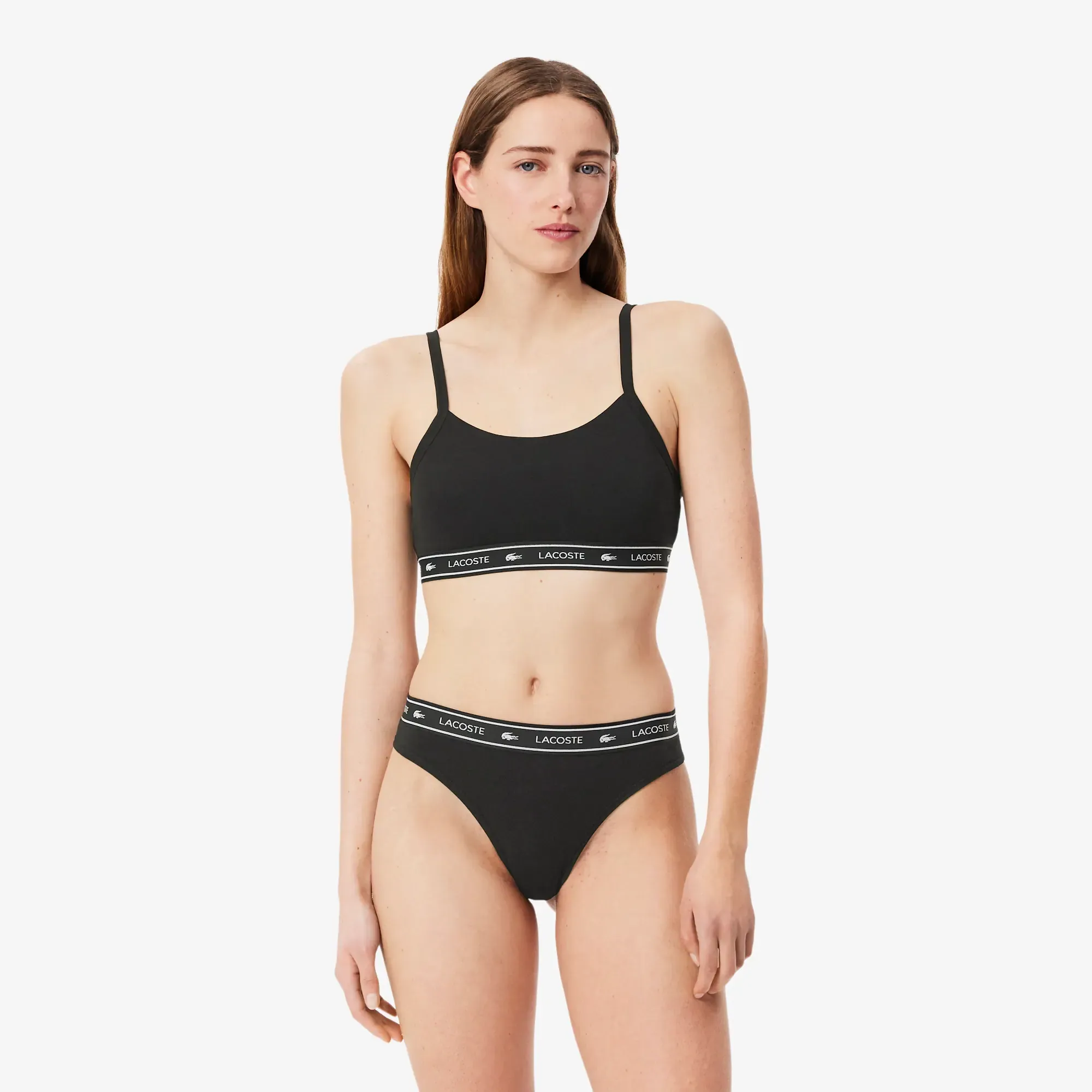 Lacoste Stretch Cotton Logo Band Bralette - Noir