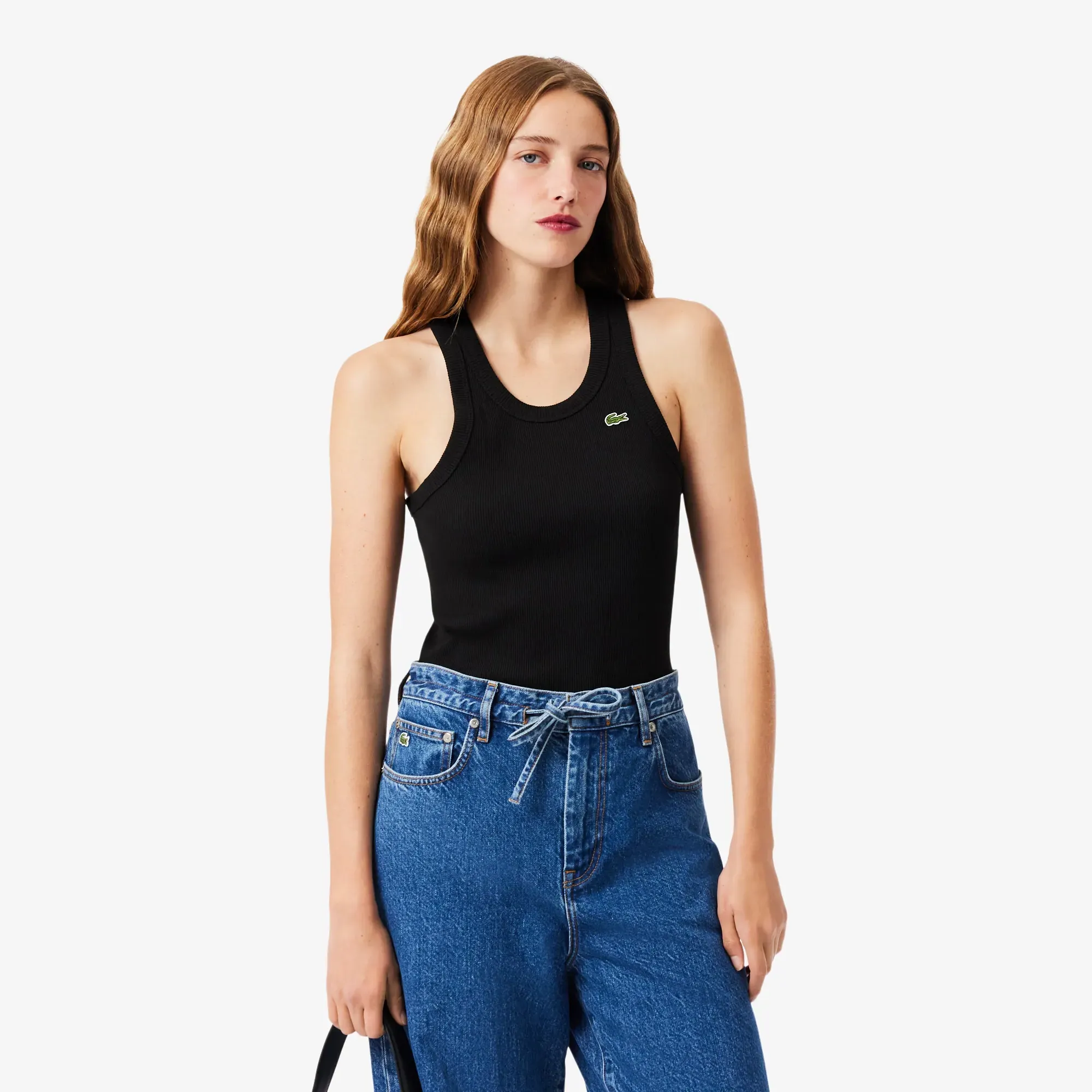 Lacoste Slim Fit Ribbed Cotton Tank Top - Noir