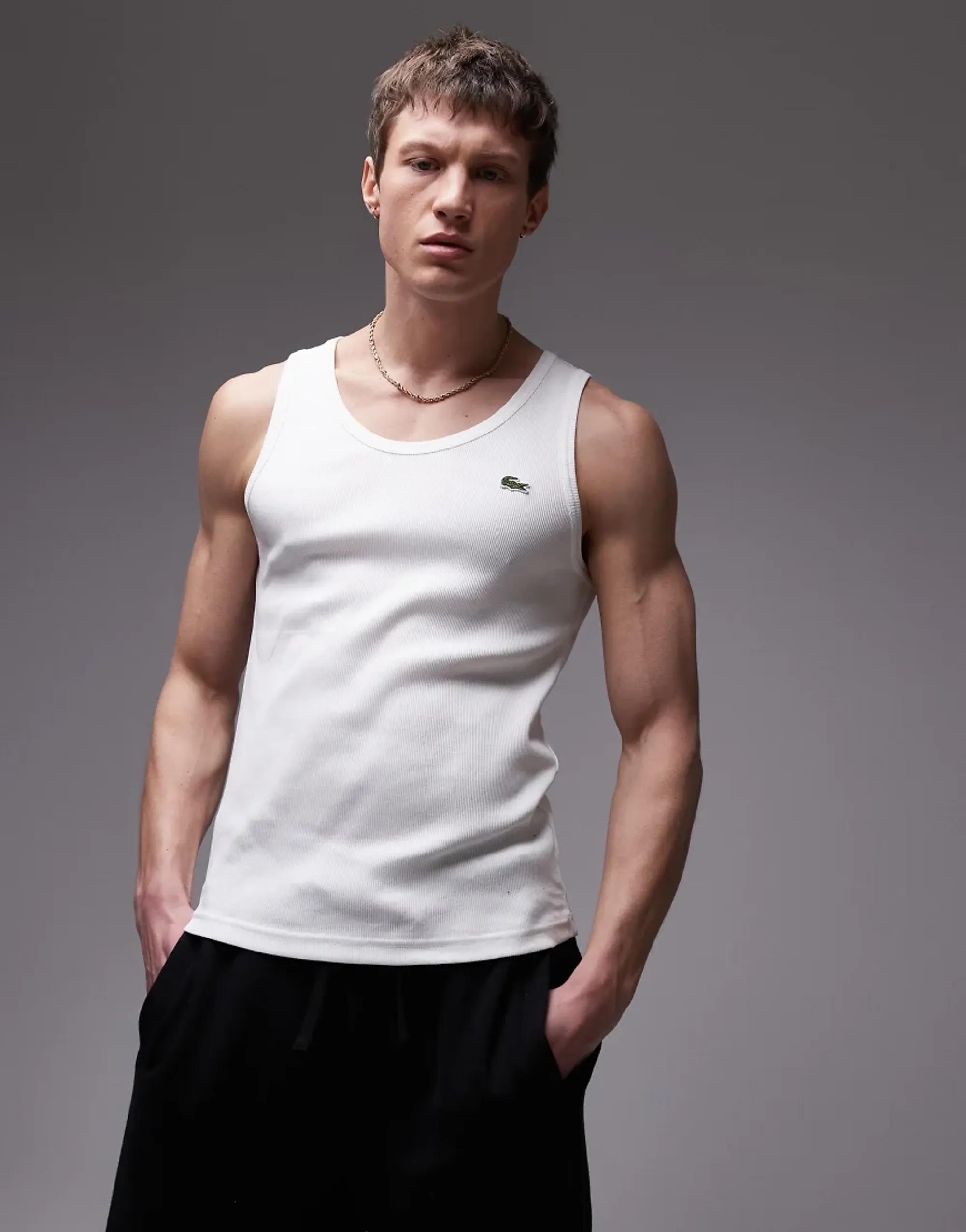 Lacoste Slim Fit Ribbed Cotton Tank Top - White