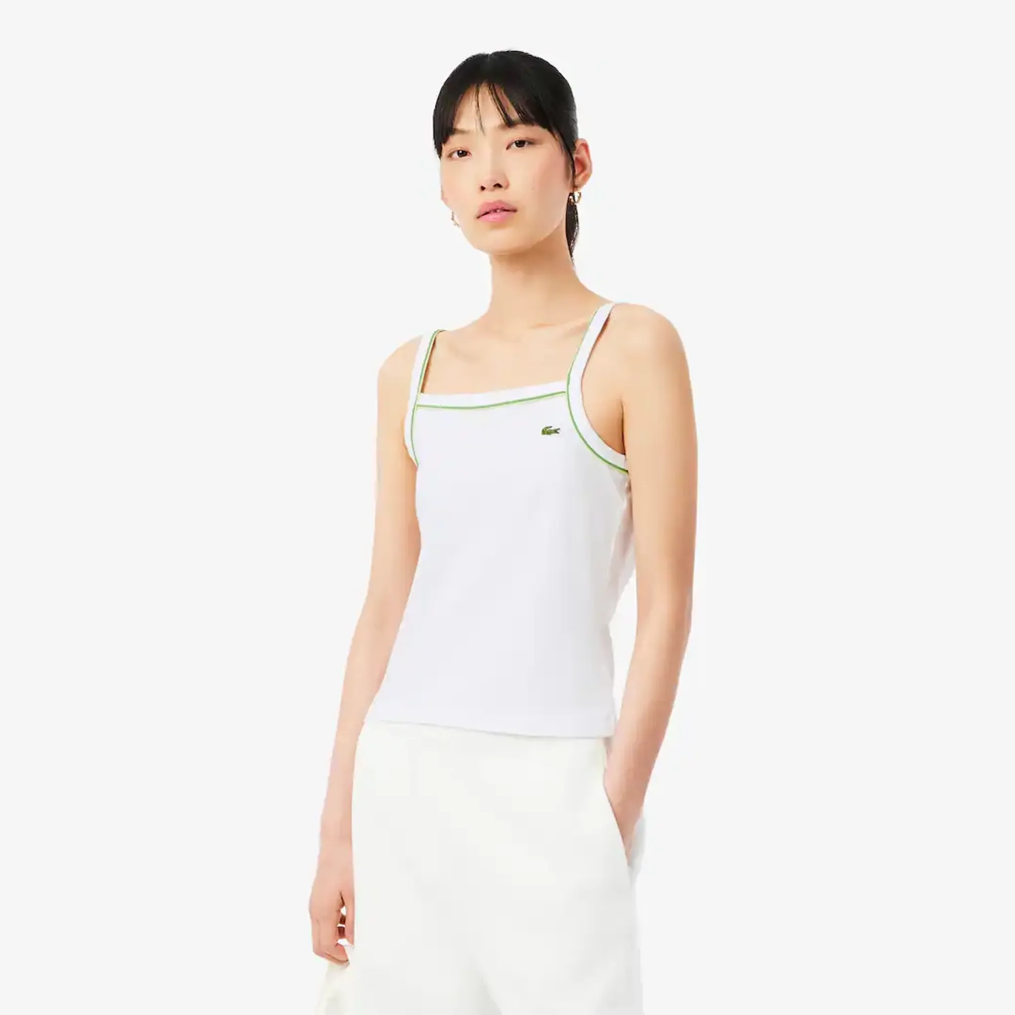 Lacoste Contrast Accent Cotton Tank Top - Blanc / Vert