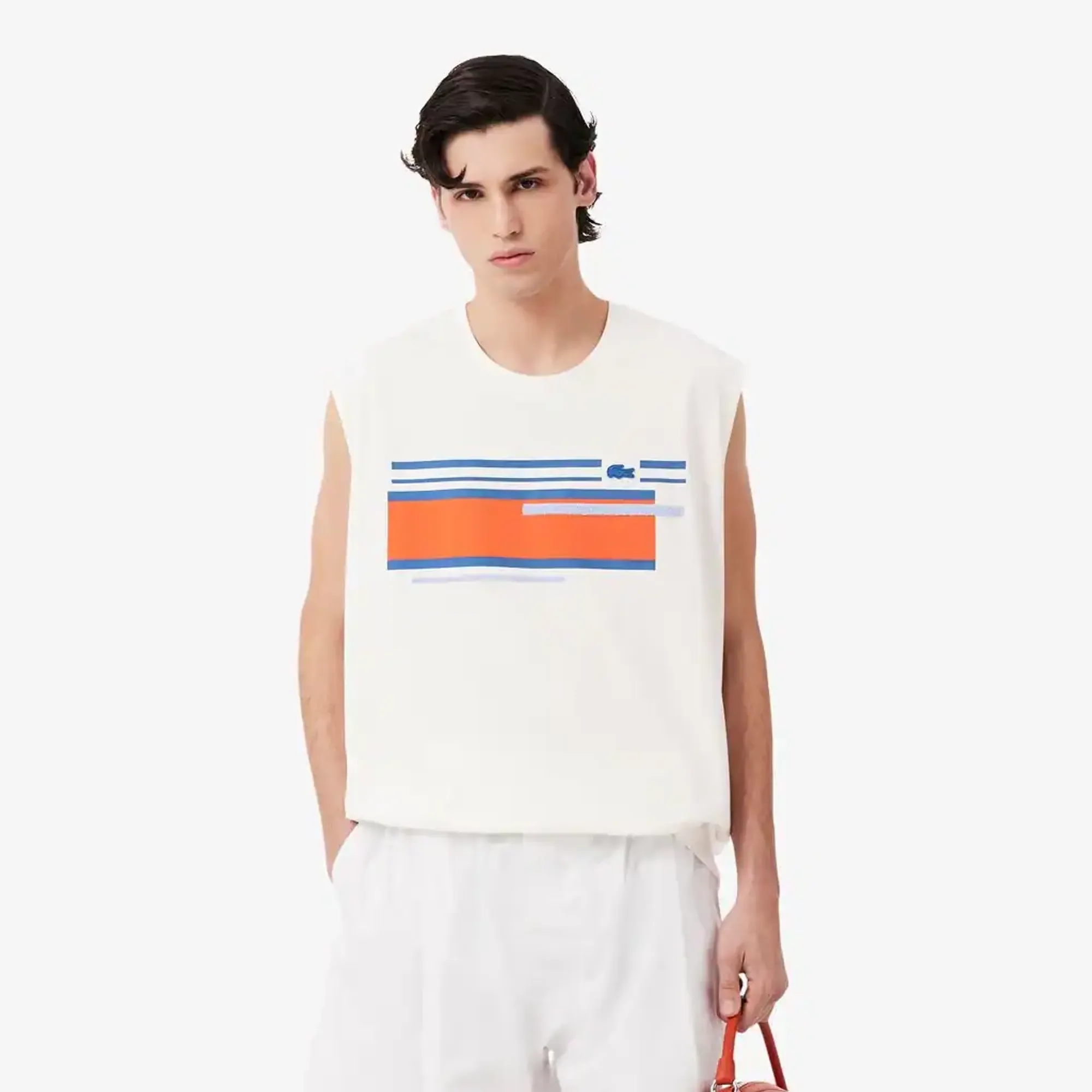 Lacoste Runway Textured Stripe Jersey Tank Top - White