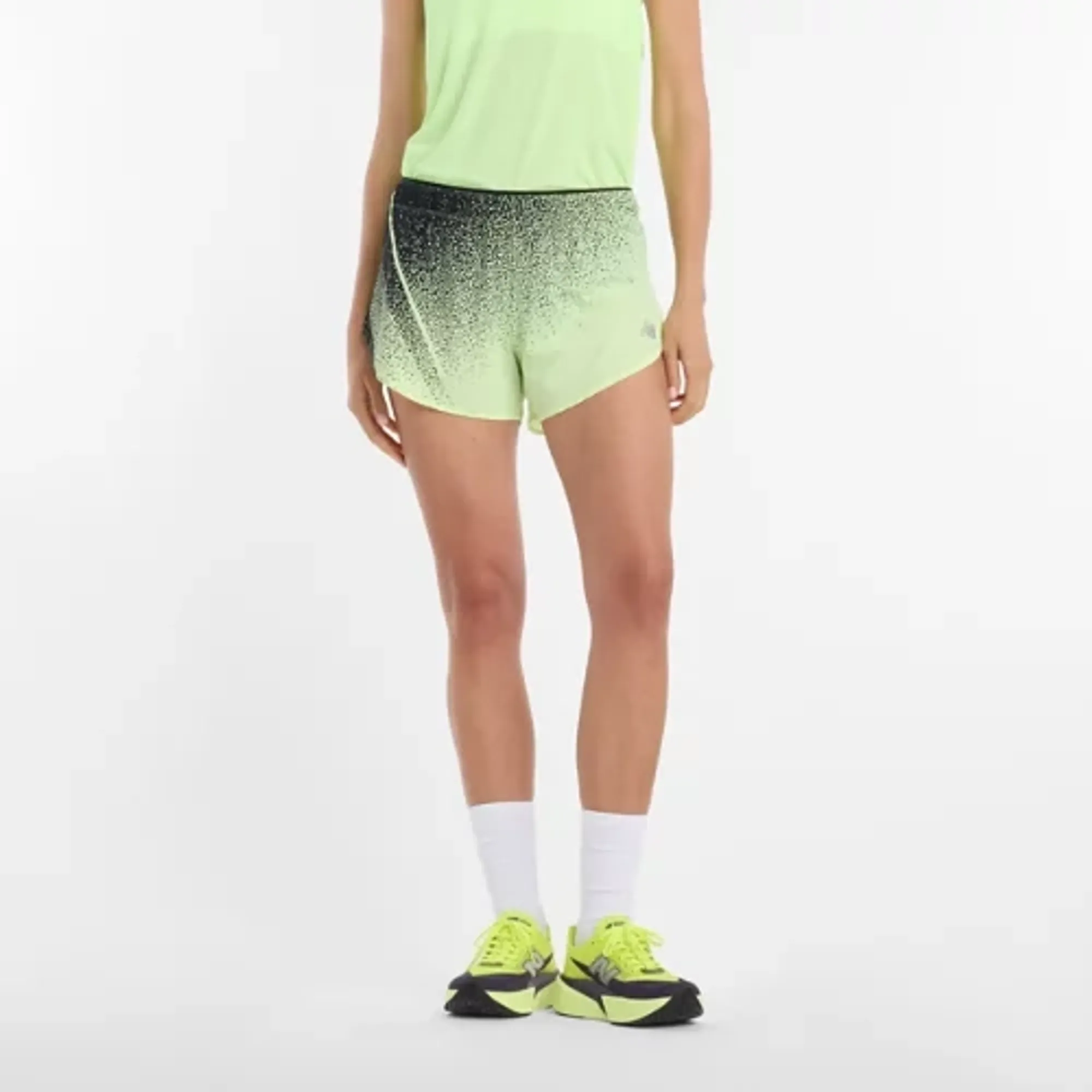 New Balance Women's RC Ultra Light Printed Short 3 in Green Nylon Woven