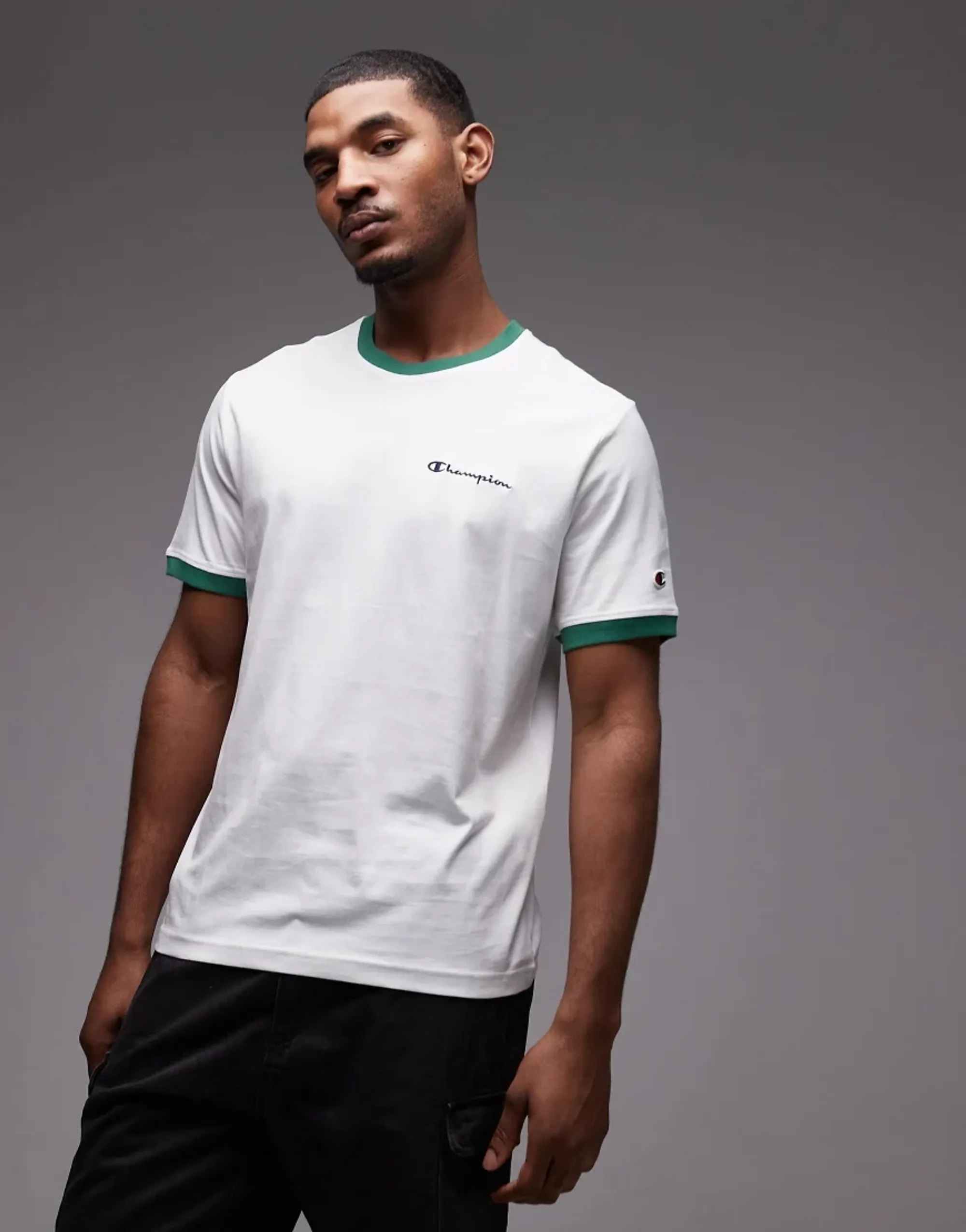 Champion Ringer T-Shirt In White And Green