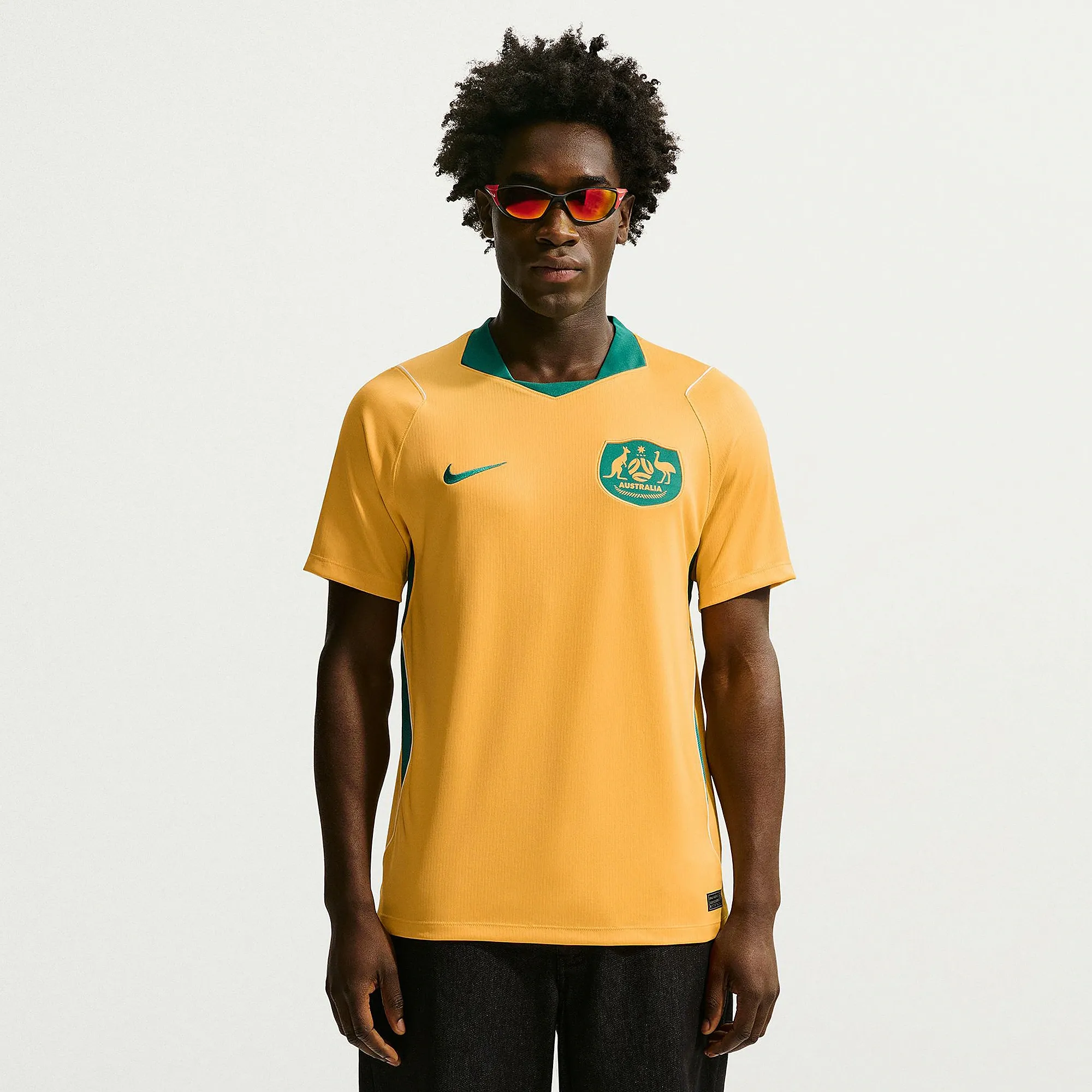 Nike Australia 2026 Dri FIT Stadium Home Shirt Sport Gold Mystic Green Sail Mystic Green