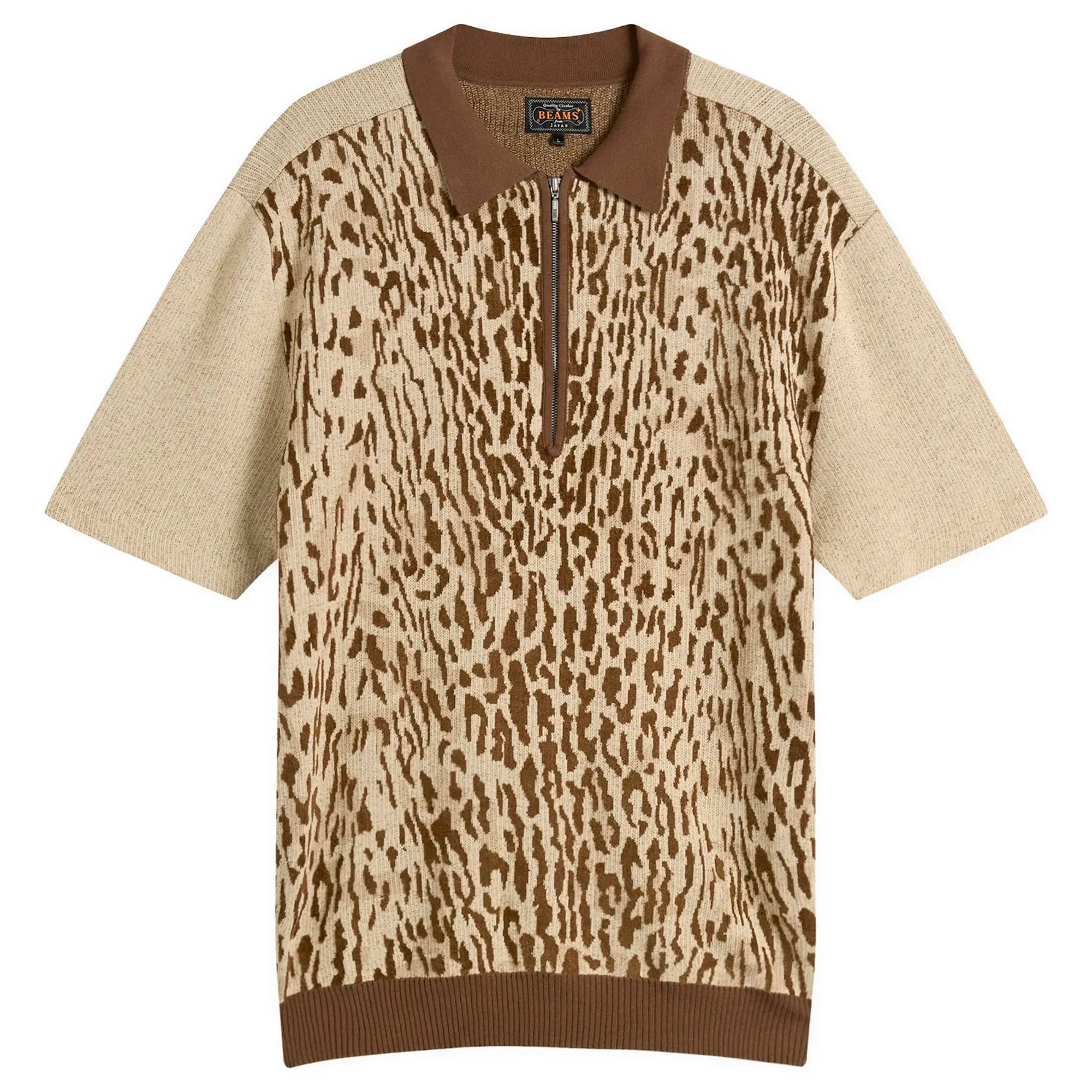 Beams Plus Men's Animal Jacquard Knit Polo Giraffe
