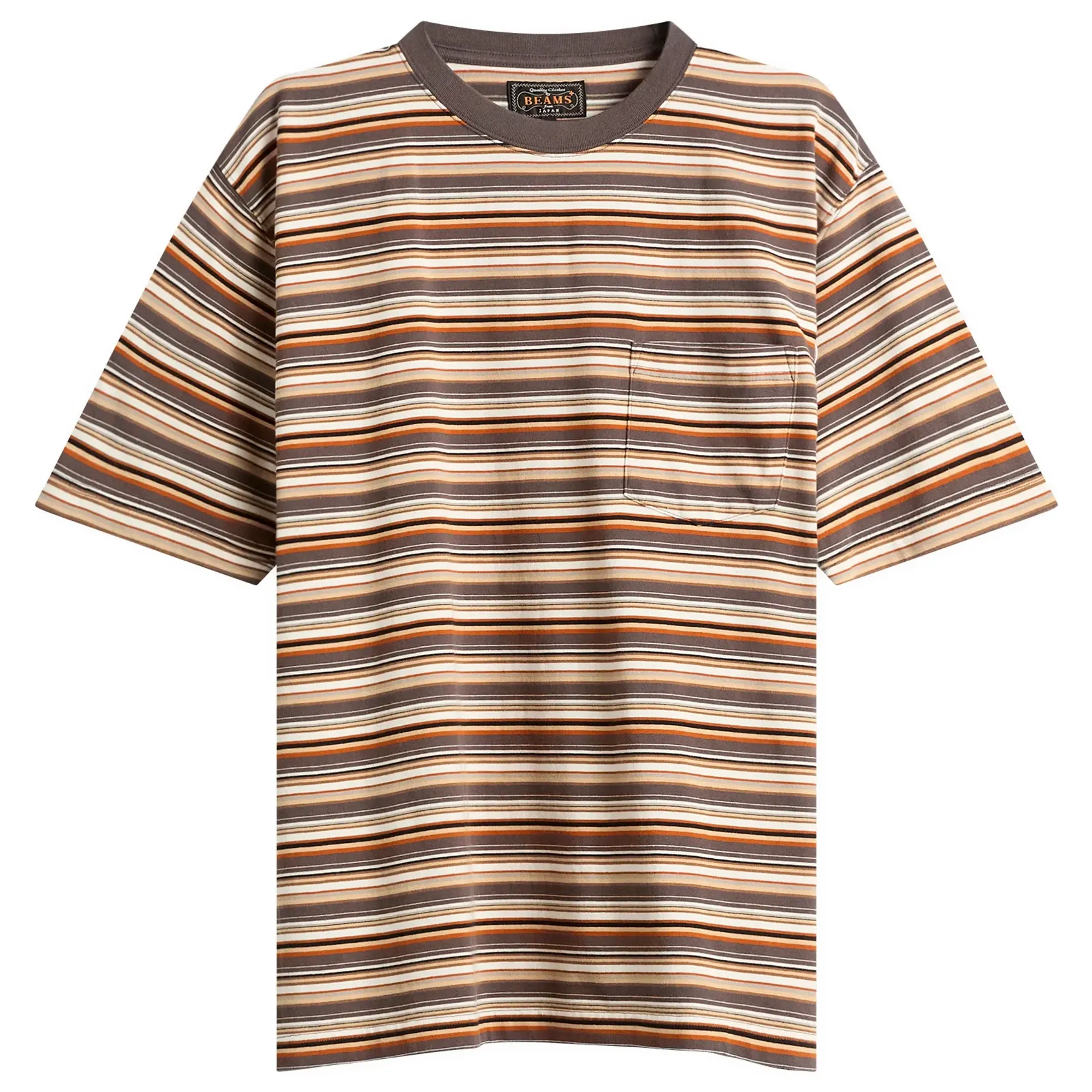 Beams Plus Men's Multi Stripe Pocket T-Shirt Grey