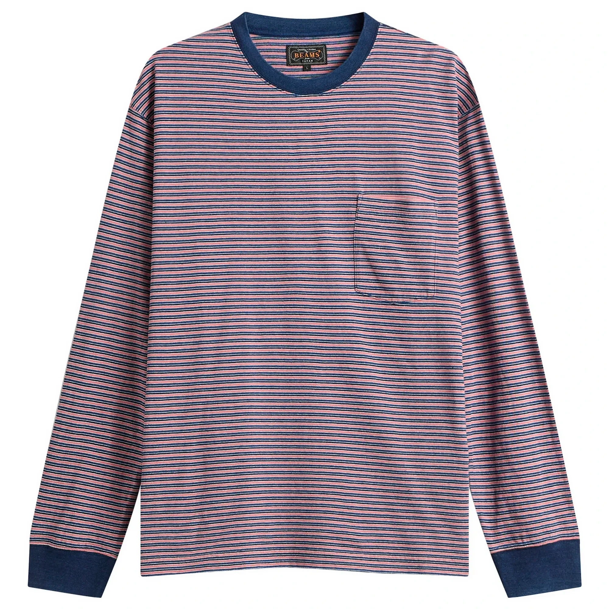 Beams Plus Men's Stripe Long Sleeve T-Shirt Red