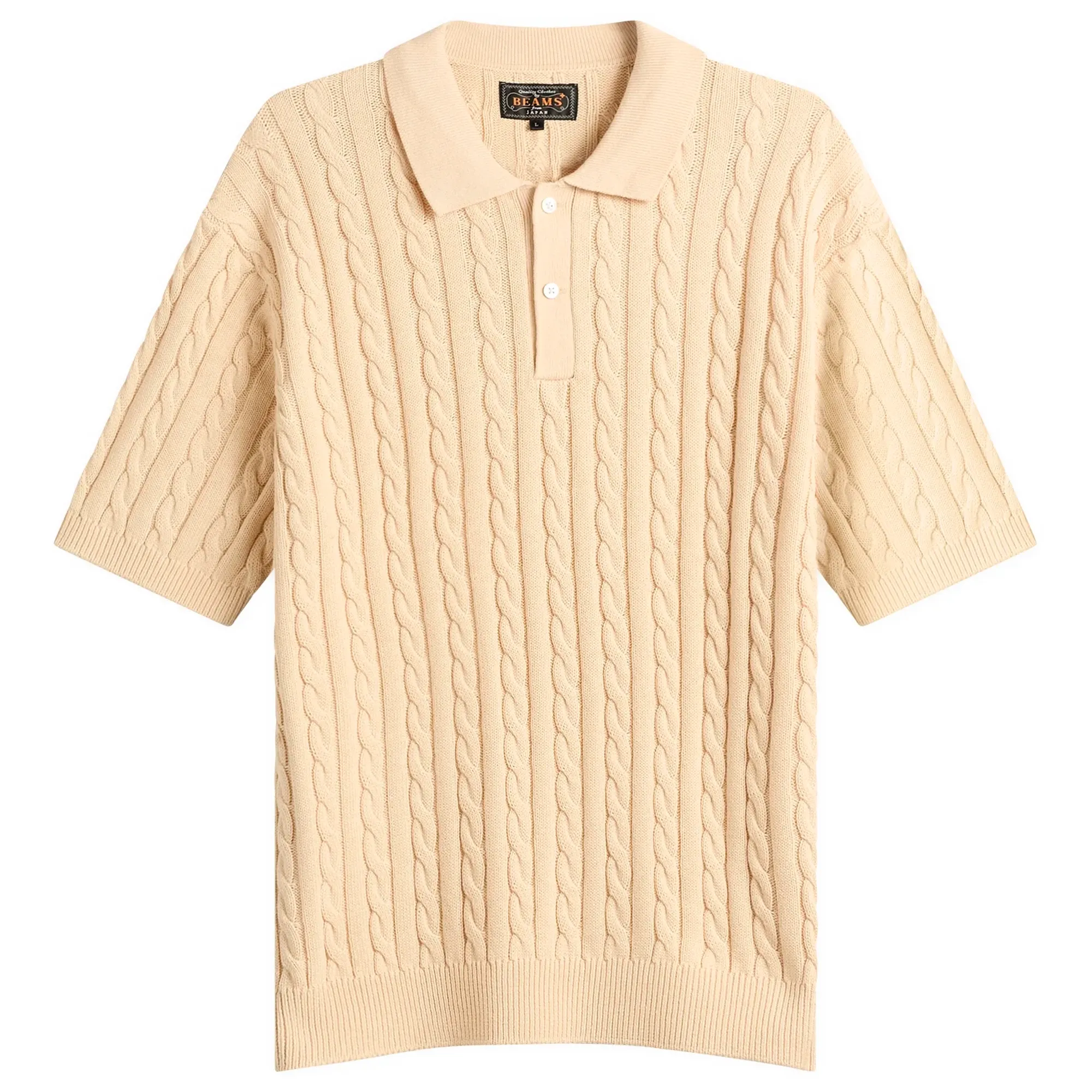 Beams Plus Men's Cable Knit Polo Beige