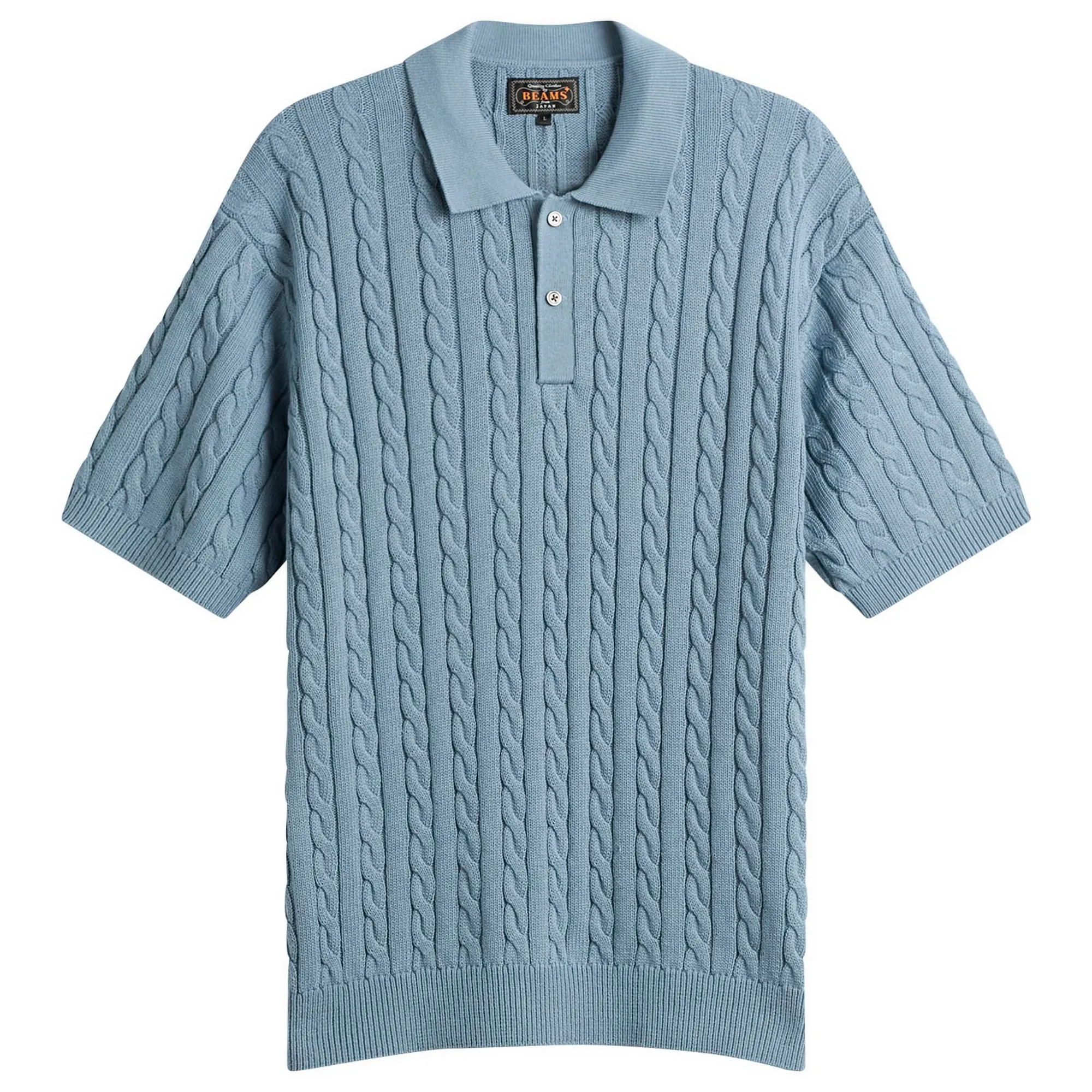 Beams Plus Men's Cable Knit Polo Blue