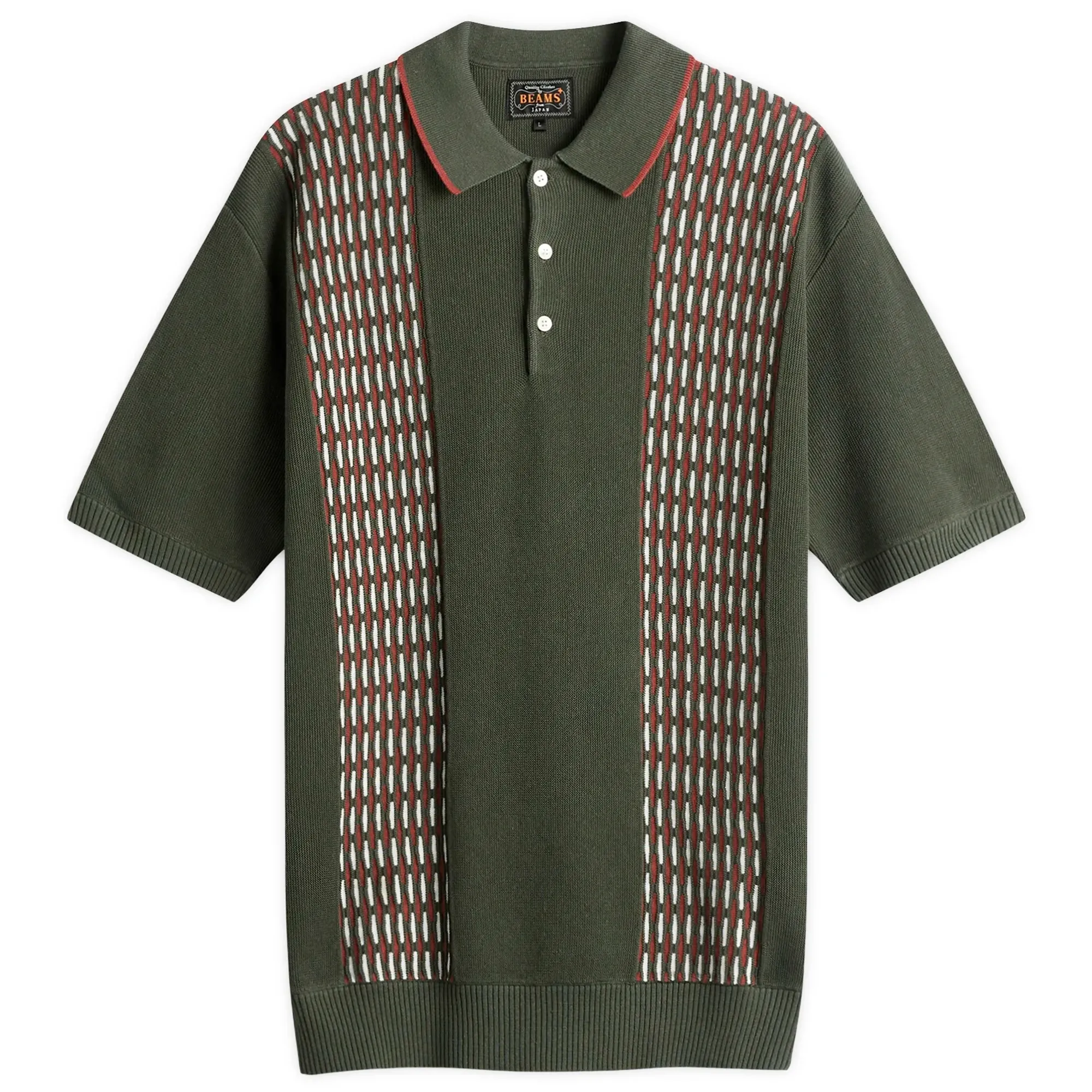 Beams Plus Men's Jacquard Stripe Knit Polo Green