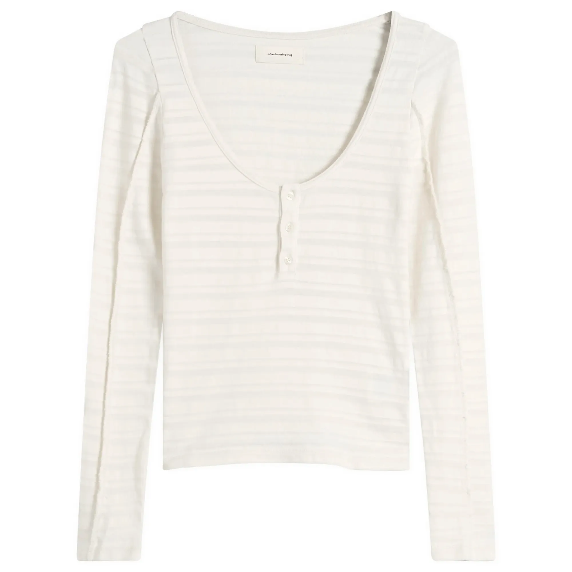 mfpen Women's Deep Henley Top Off White Stripe