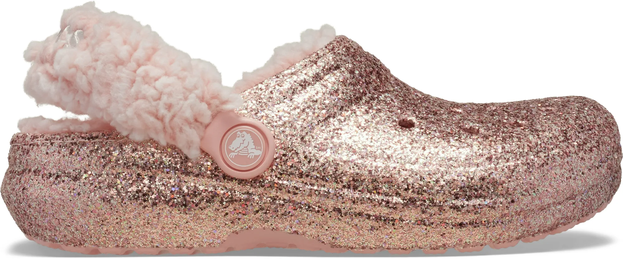 Crocs | Kids | Classic Fleece Lined Chunky Glitter | Clogs | Powder Pink | C11