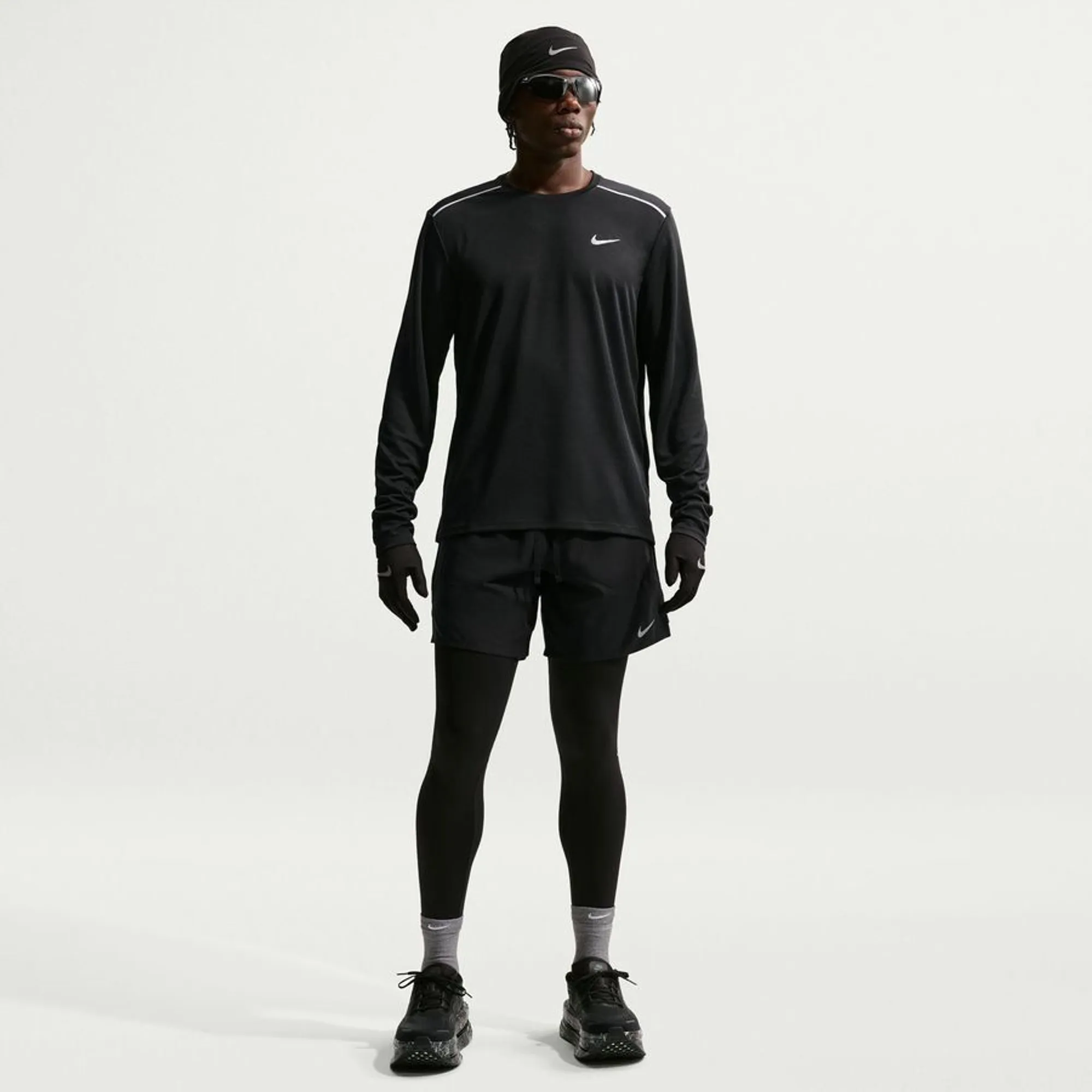 Nike Running T-Shirt Dri-Fit Miler Uv L/S - ['Black']