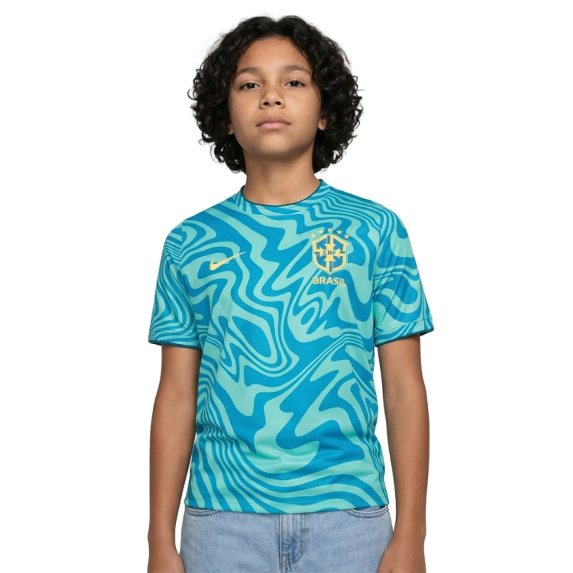 Brazil Training T-Shirt Dri-Fit Pre Match World Cup 2026 - Light Menta/Photo Blue Kids - ['Green']