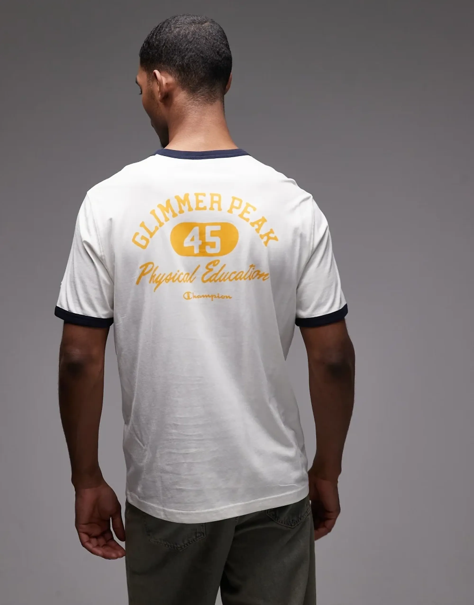 Champion Ringer Graphic T-Shirt In Off-White And Black