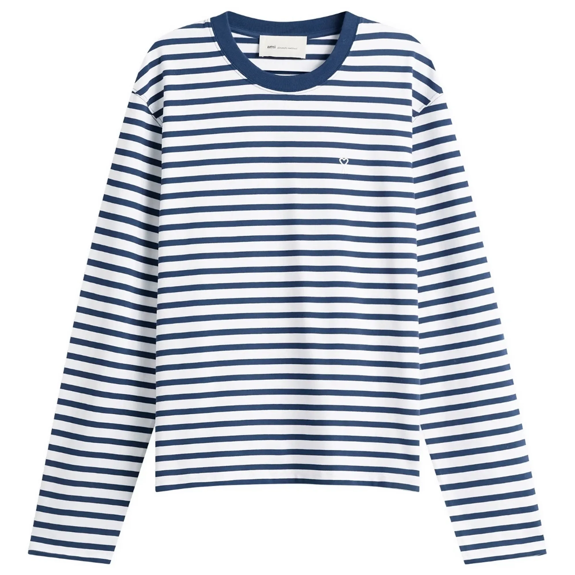 AMI Paris Men's Long Sleeve Boxy Fit Mariniere T-Shirt Encre/Blanc
