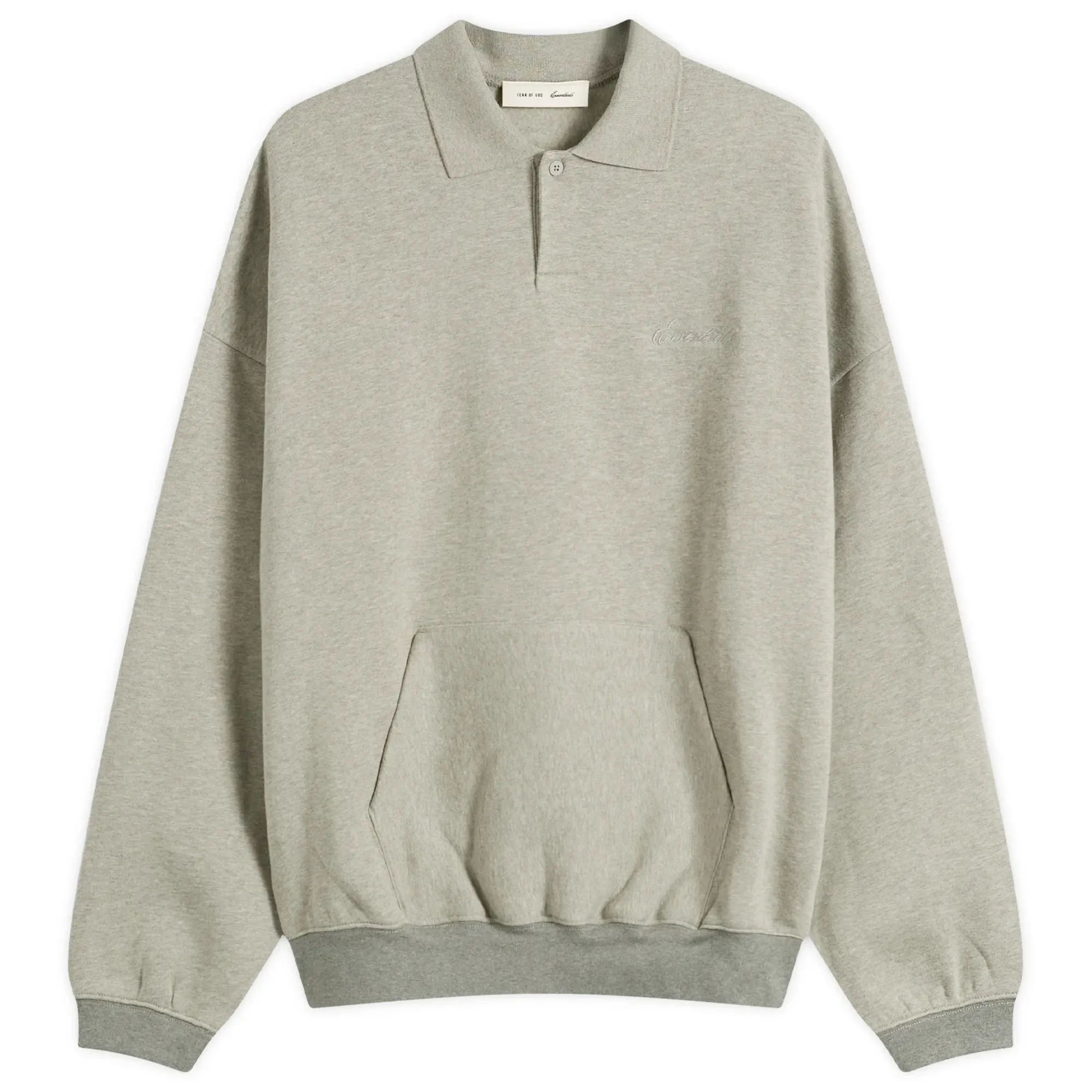 Fear of God ESSENTIALS Men's Signature 90s Polo Sweatshirt Concrete Heather