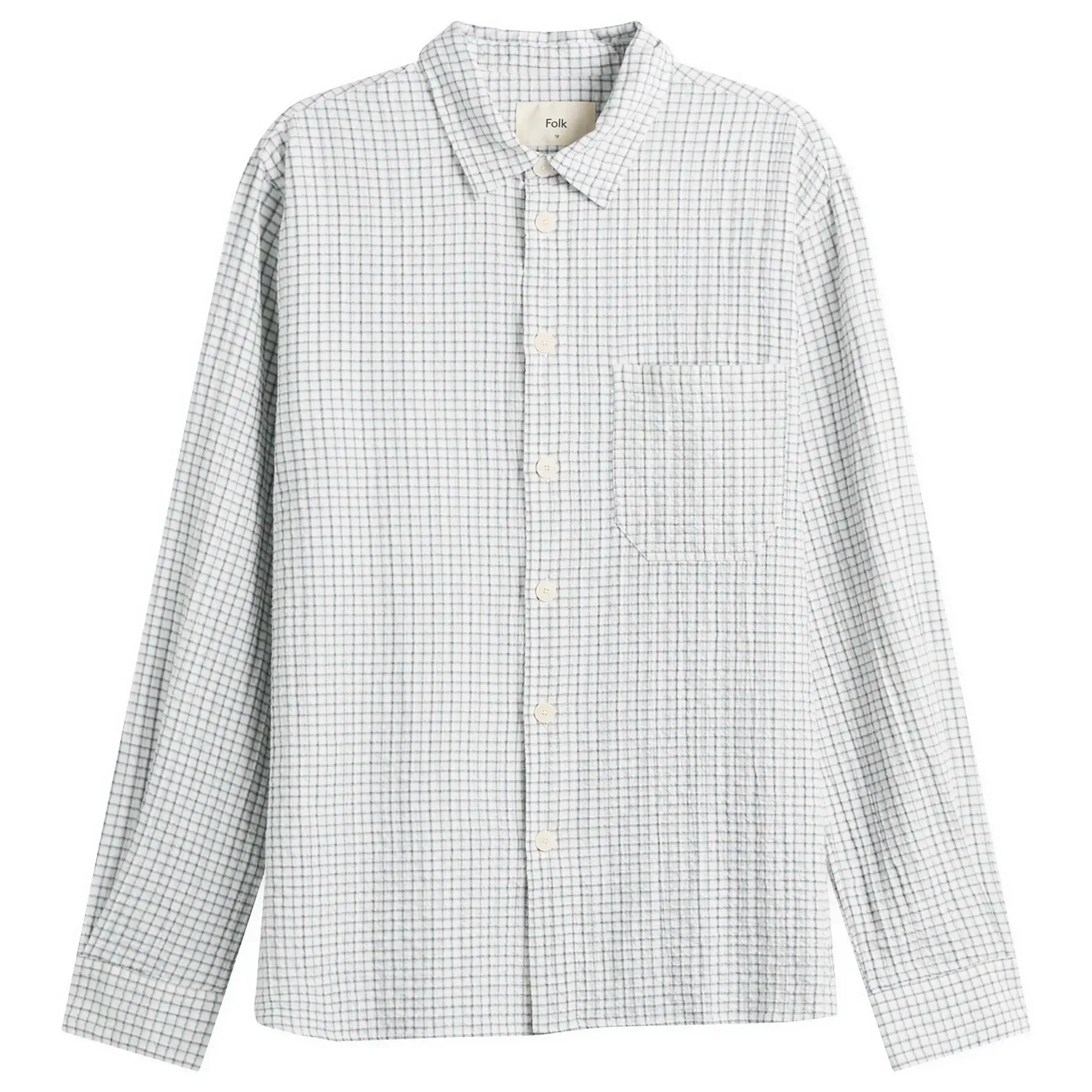 Folk Men's Easy Fit Shirt Soft Blue Mini Check