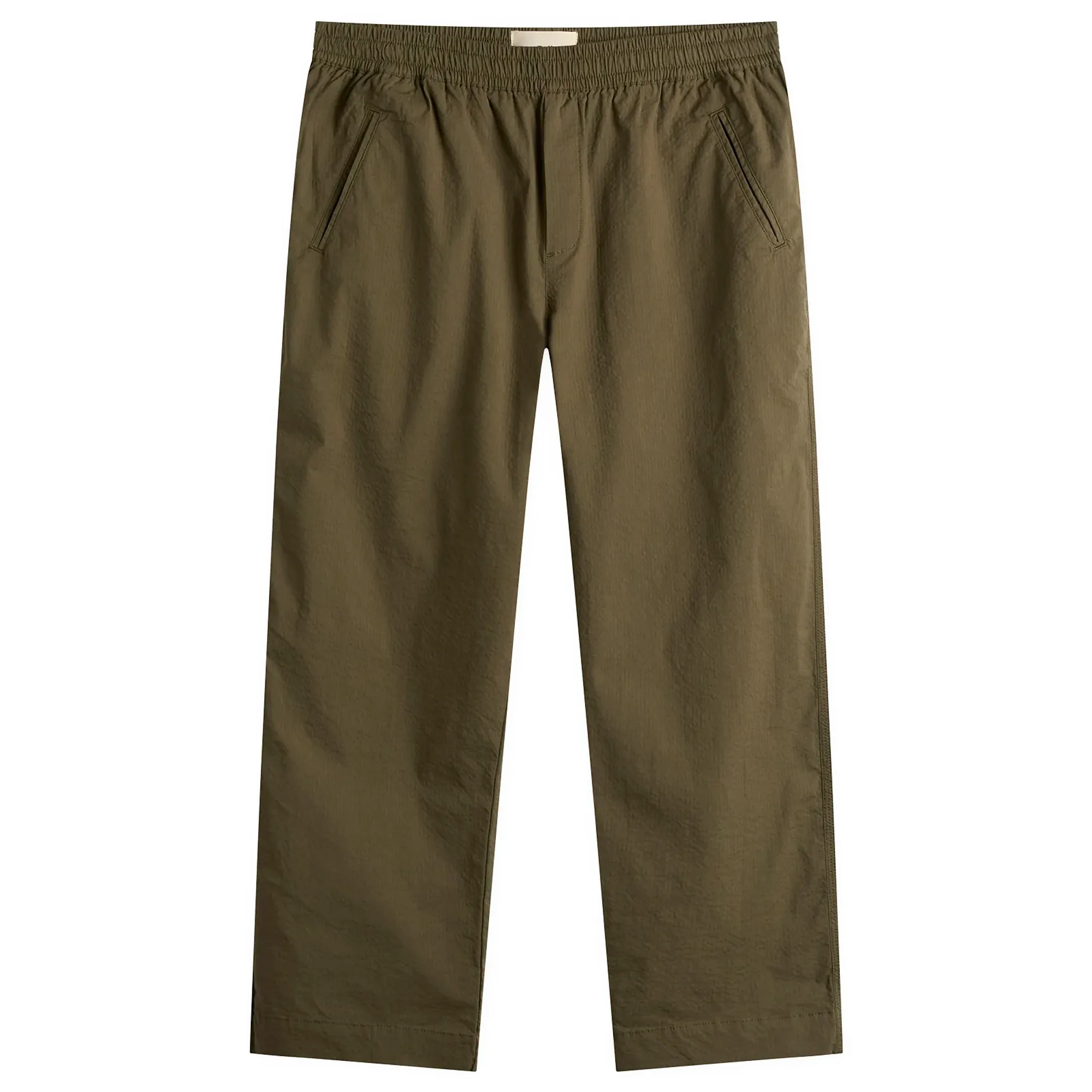 Folk Men's Drawcord Assembly Pant Dark Olive Seersucker