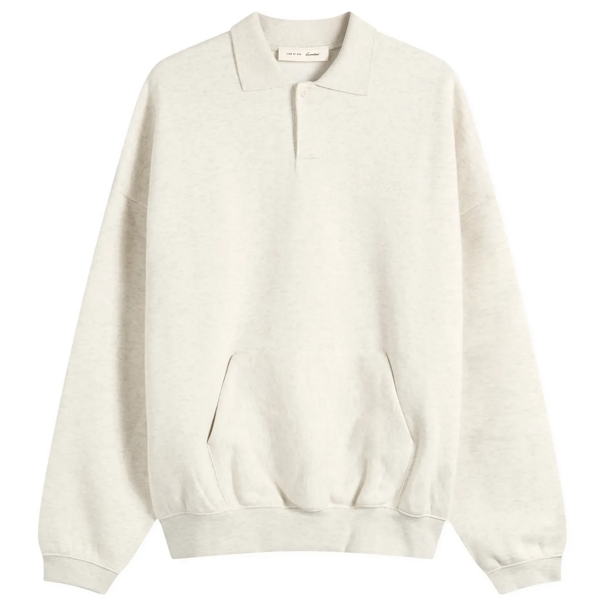Fear of God ESSENTIALS Men's Signature 90s Polo Sweatshirt Oatmeal Heather