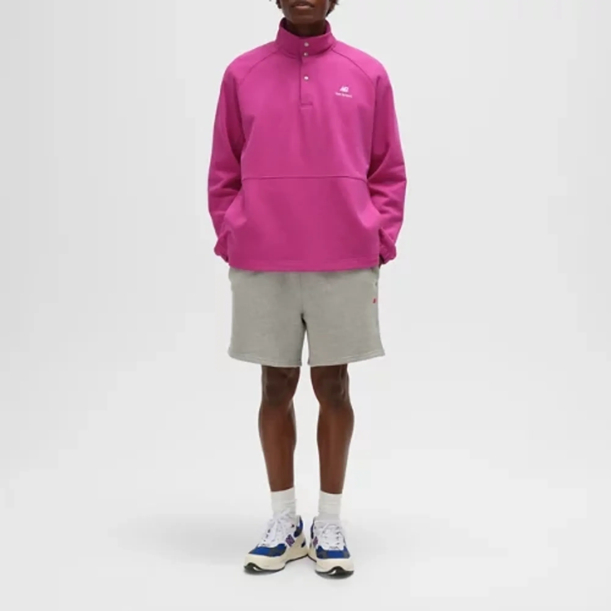 New Balance Men's Made in USA Quarter Zip Sweatshirt in Pink Cotton Fleece