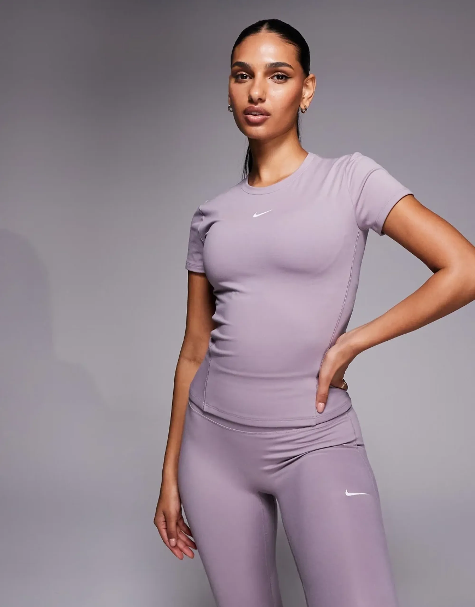 Nike One Training Fitted Short Sleeve Top In Light Brown