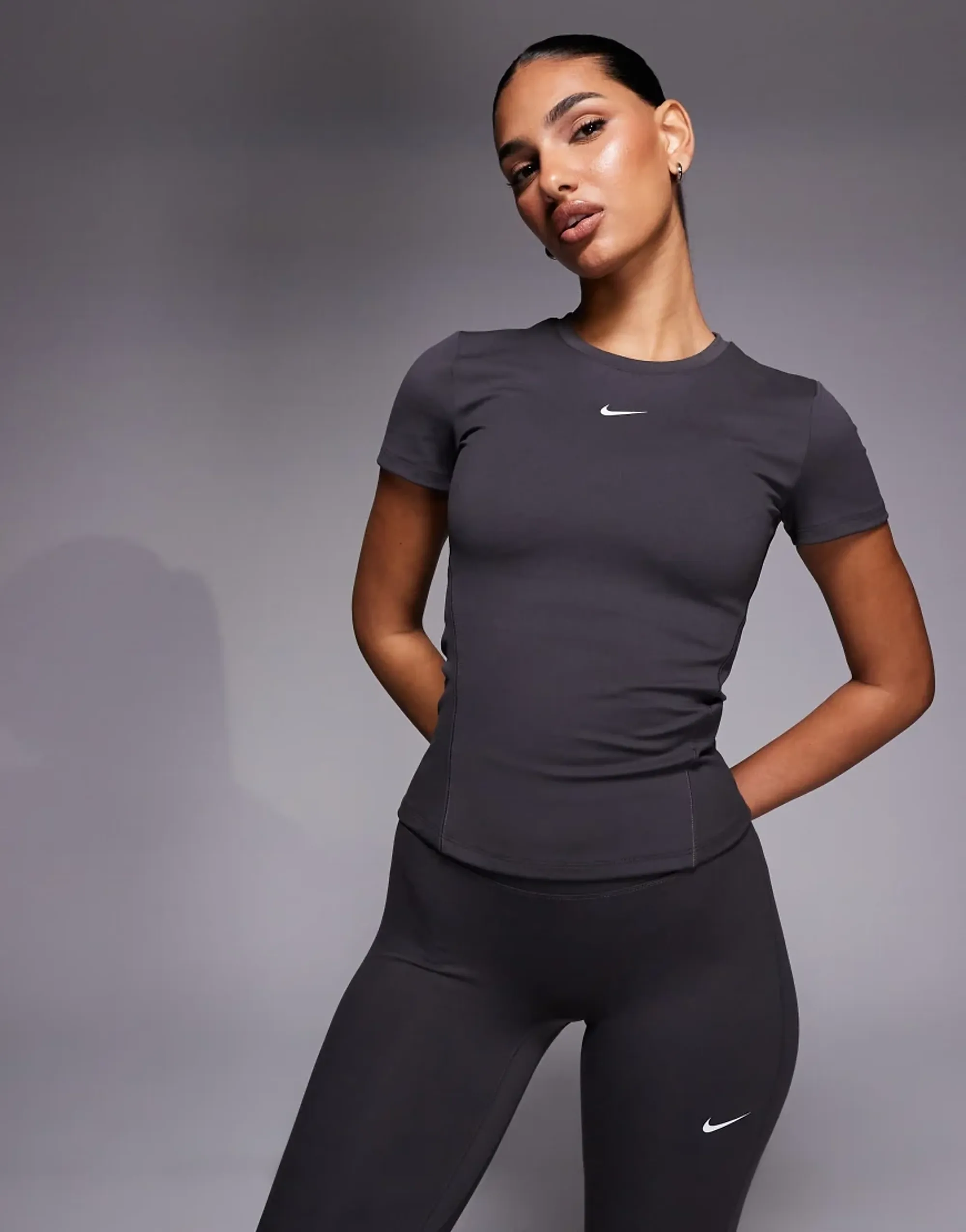 Nike One Training Fitted Short Sleeve Top In Grey