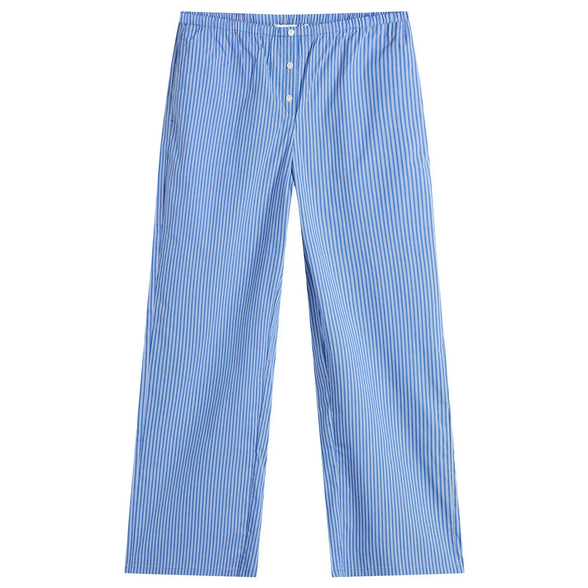 Good American Women's Poplin Lace Trimmed Pull On Pants Blue/White Stripe