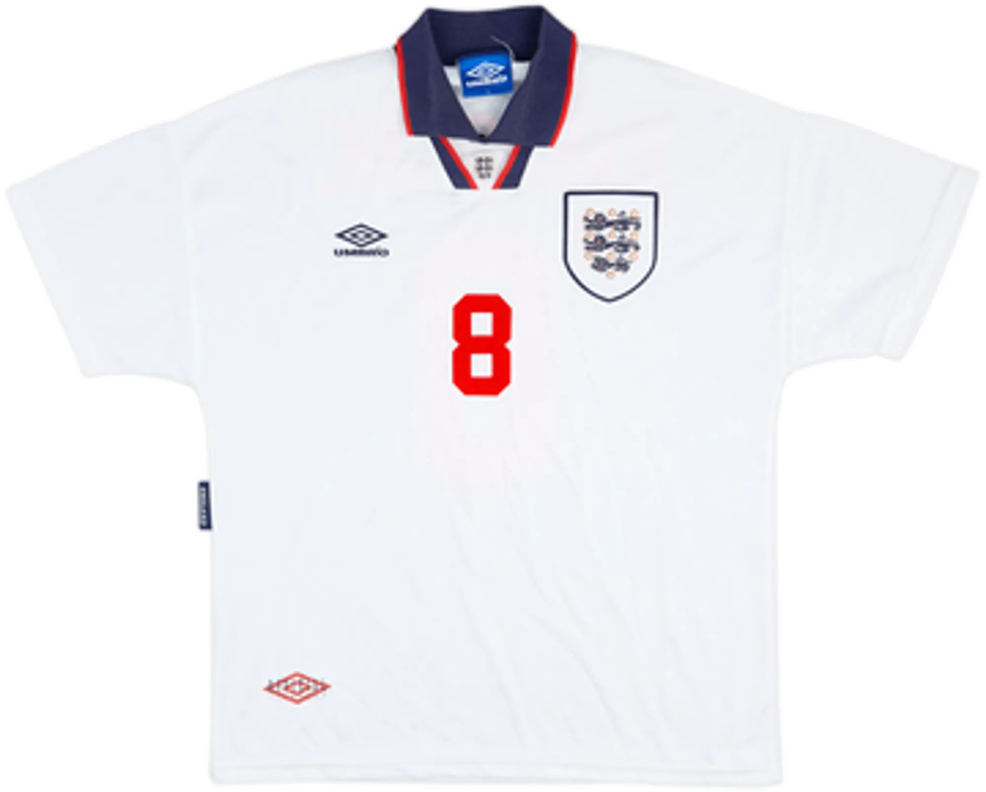1993-95 England Home Shirt Gascoigne #8 - 8/10 - (L)