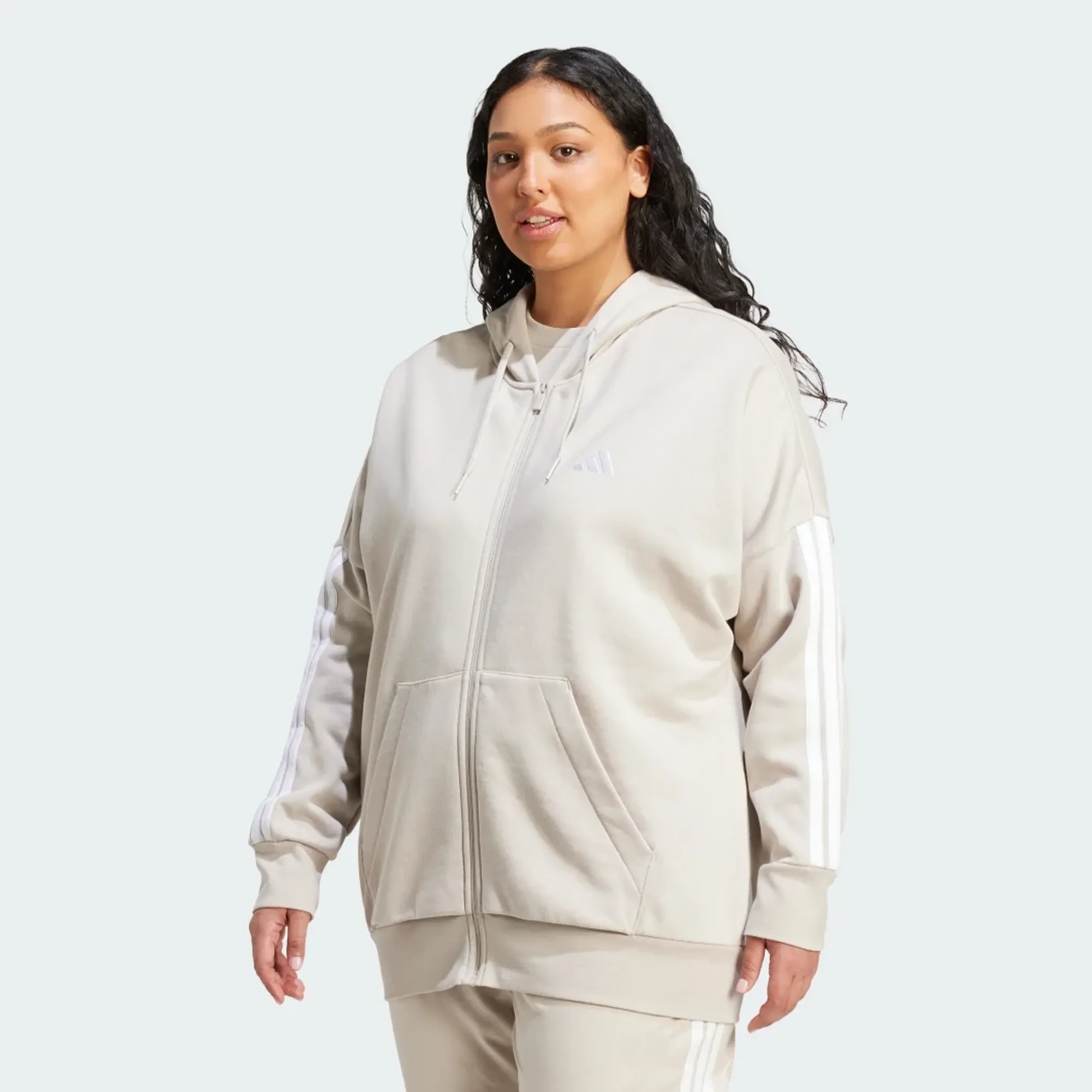 adidas Essentials 3-Stripes Full-Zip Fleece Hoodie (Plus Size)