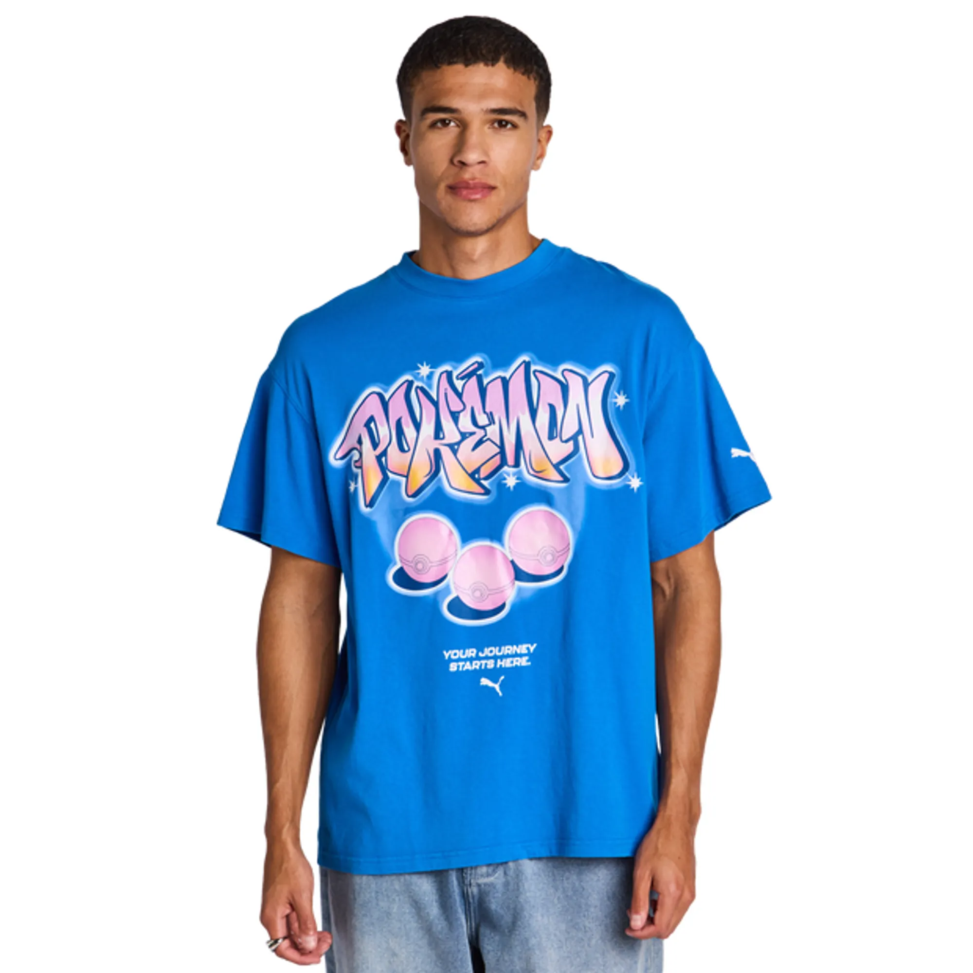 PUMA x POKÃMON Oversized T-Shirt Men in Blue | Size 3XL