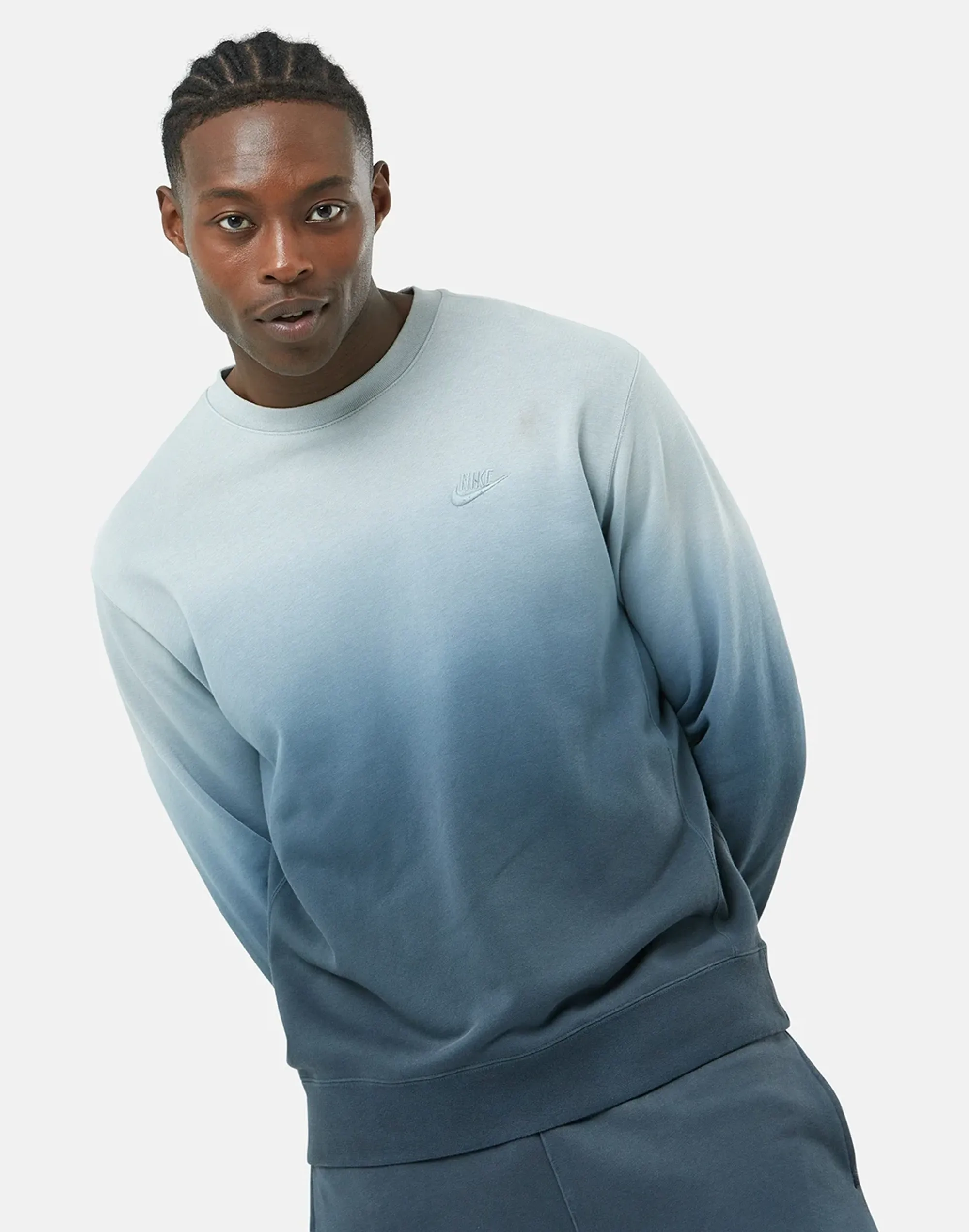 Men's Nike Club Dip Dye Crew Neck Sweatshirt in Grey 