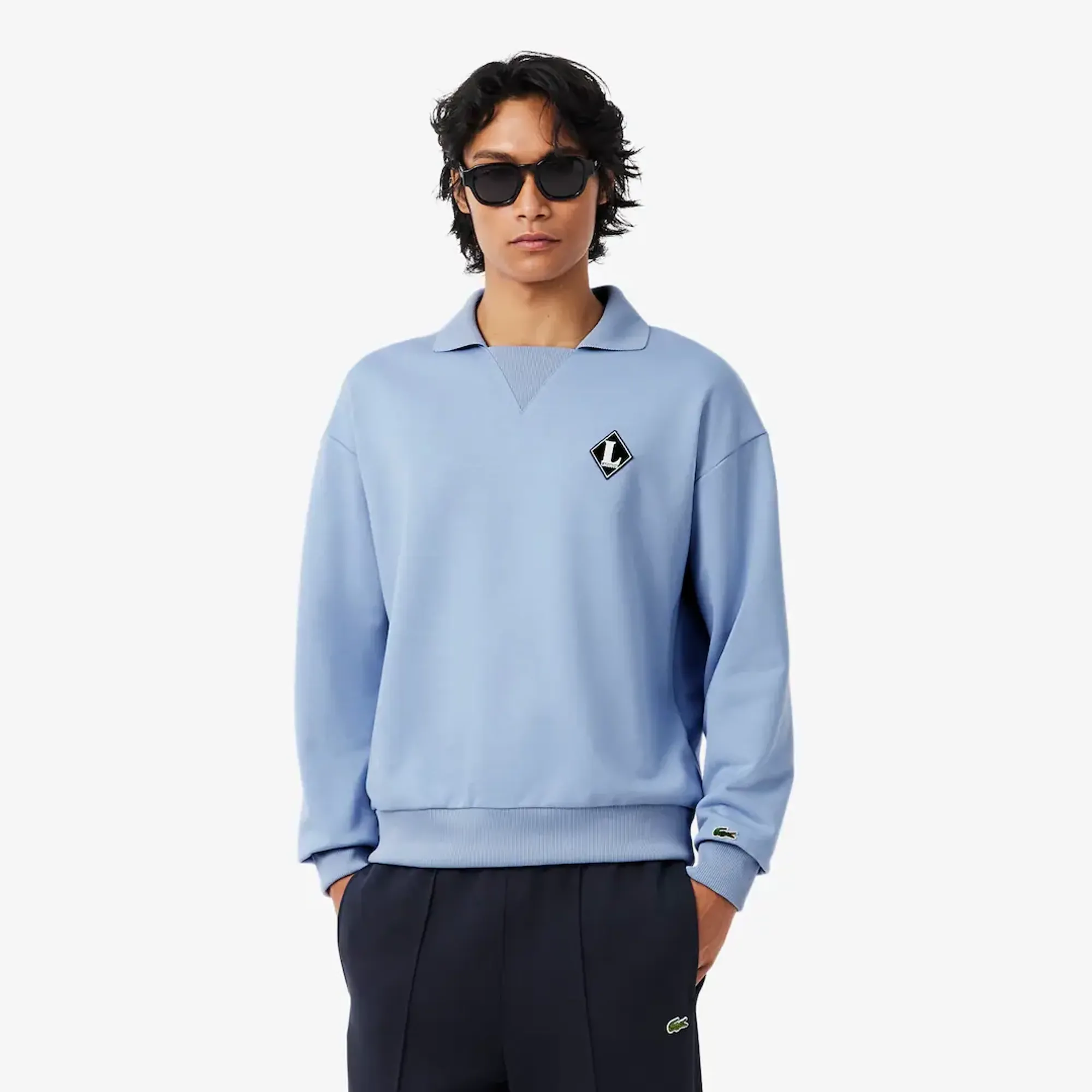 Lacoste French Made Polo Collar Sweatshirt - Light Blue