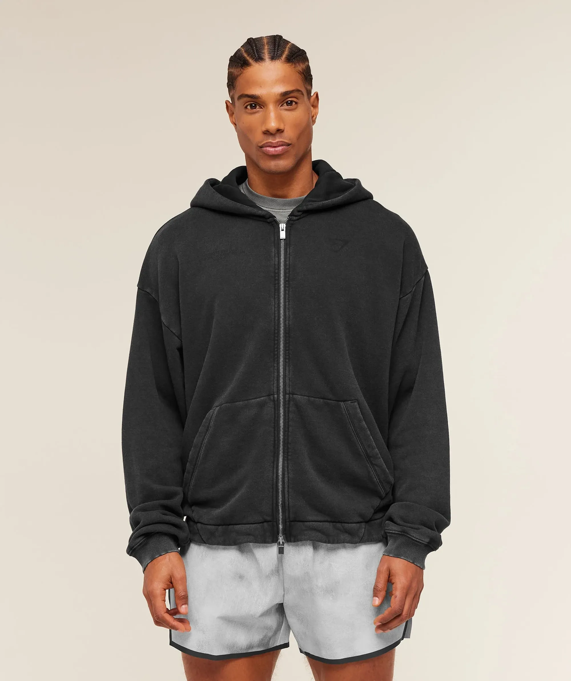 Gymshark Conditioning Club Washed Zip Through Hoodie - Black/Wash