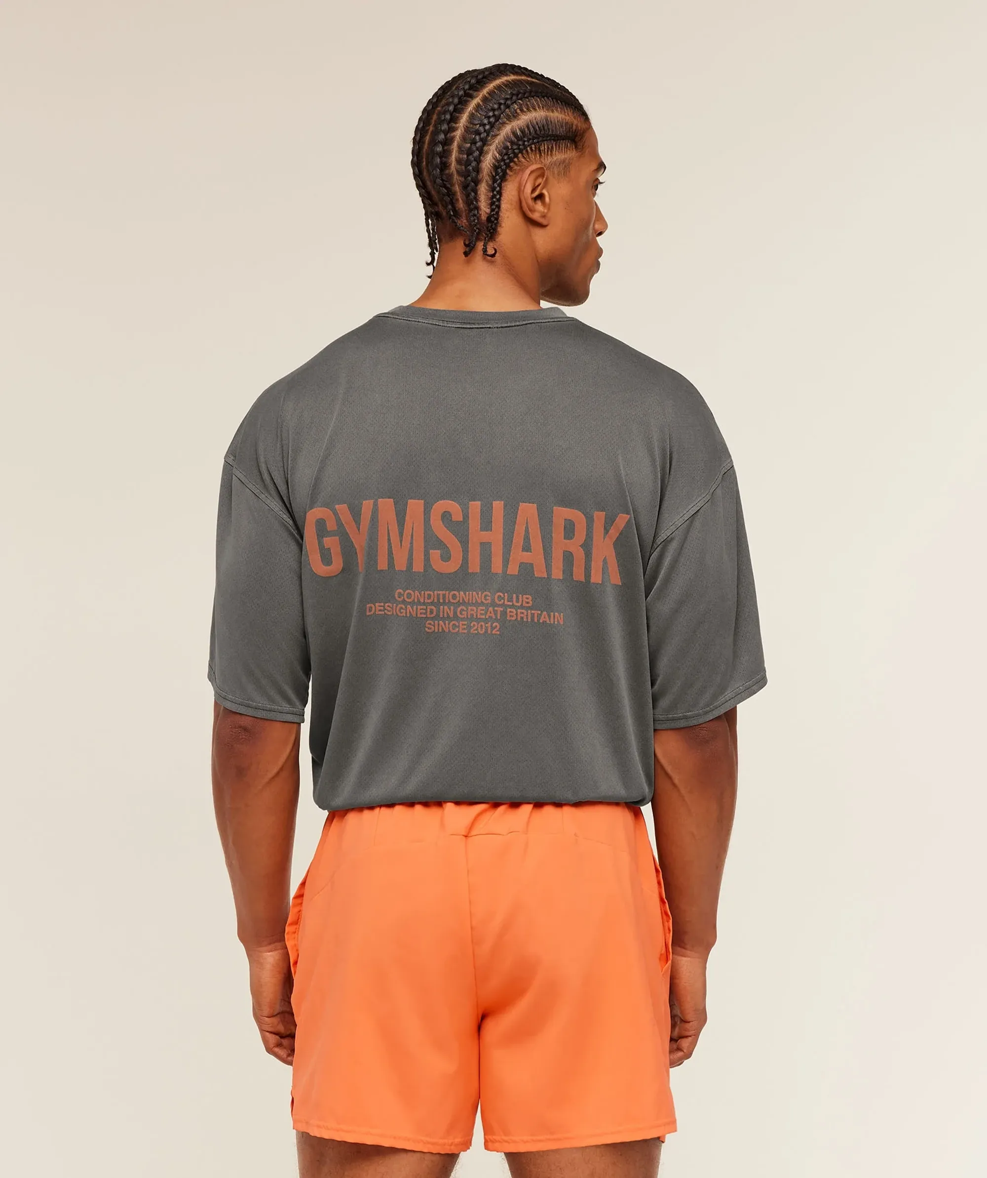 Gymshark Conditioning Club Washed T-Shirt - Black/Dayglow Peach/Wash