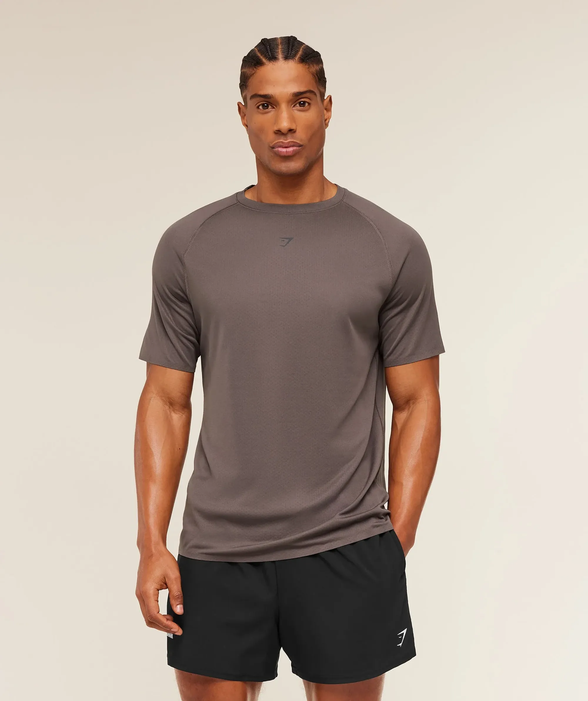 Gymshark Hybrid Engineered Jacquard T-Shirt - Cool Brown