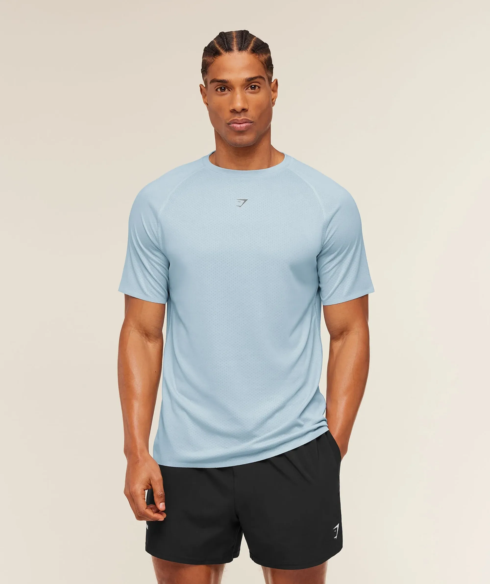 Gymshark Hybrid Engineered Jacquard T-Shirt - Chilled Blue