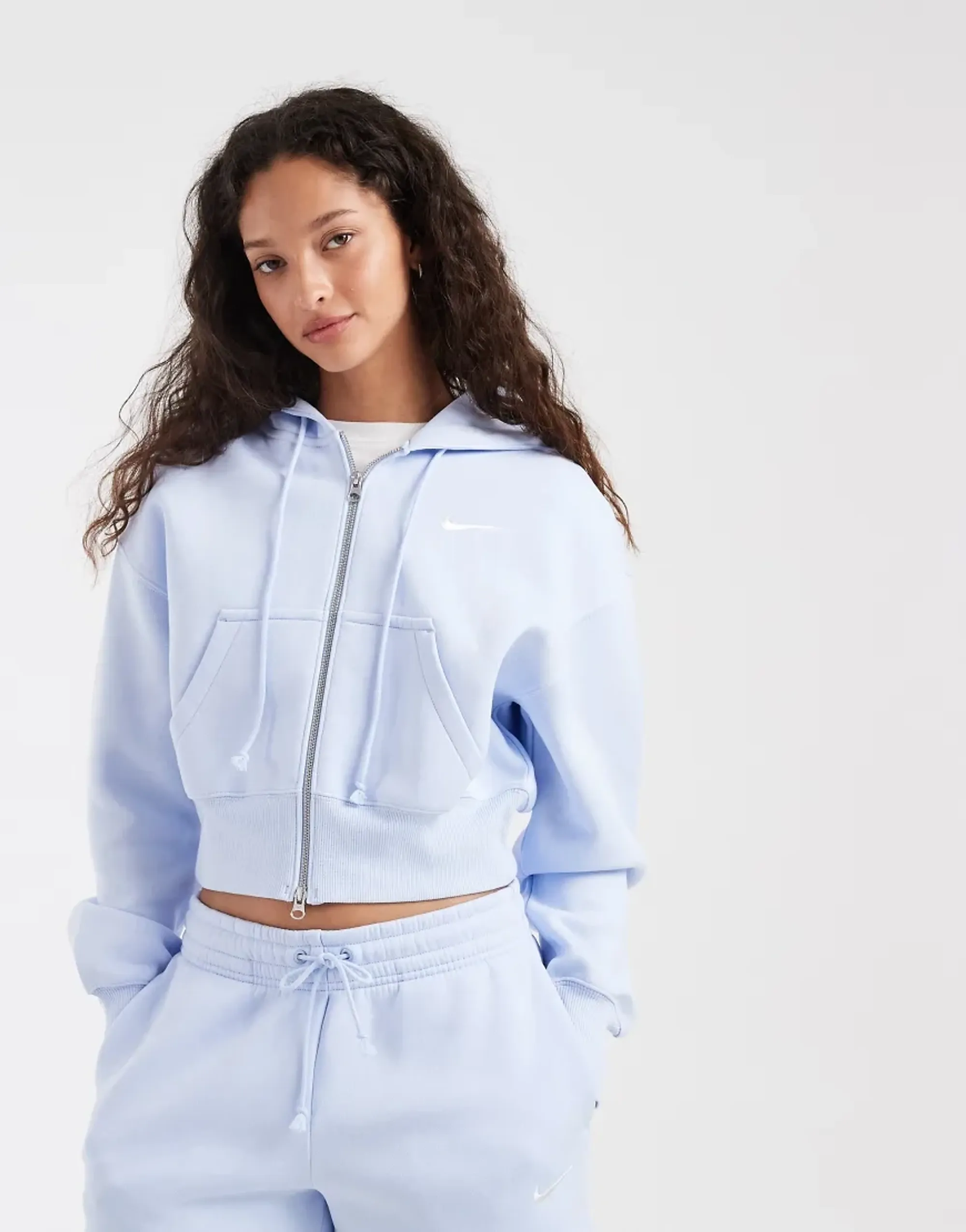 Nike Phoenix Fleece Cropped Full Zip Hoodie In Light Blue