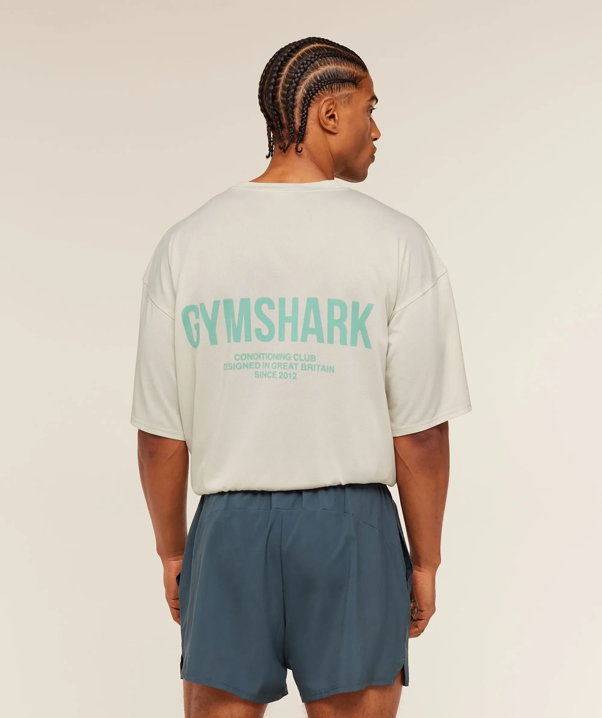 Gymshark Conditioning Club Washed T-Shirt - Soft White/Pop Turquoise/Wash