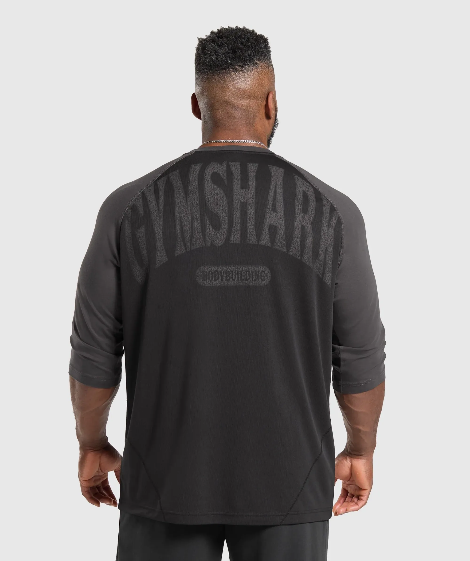 Gymshark Bodybuilding 1/3 Long Sleeve Graphic T-Shirt - Black/Asphalt Grey