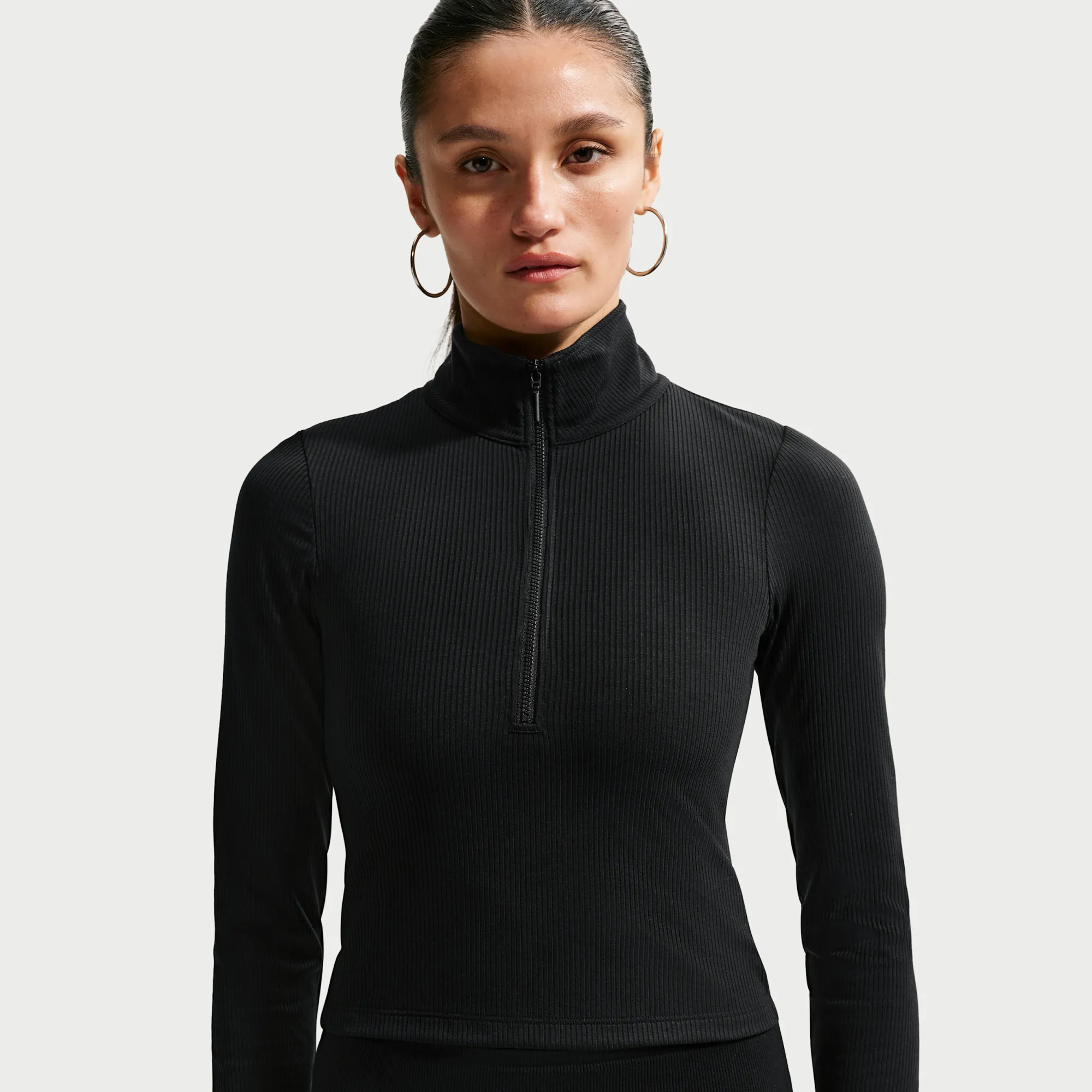 Nike Chill Knit Women's Tight Quarter-Zip Long-Sleeve Ribbed Top - Black - Polyester/Lyocell/Elastane